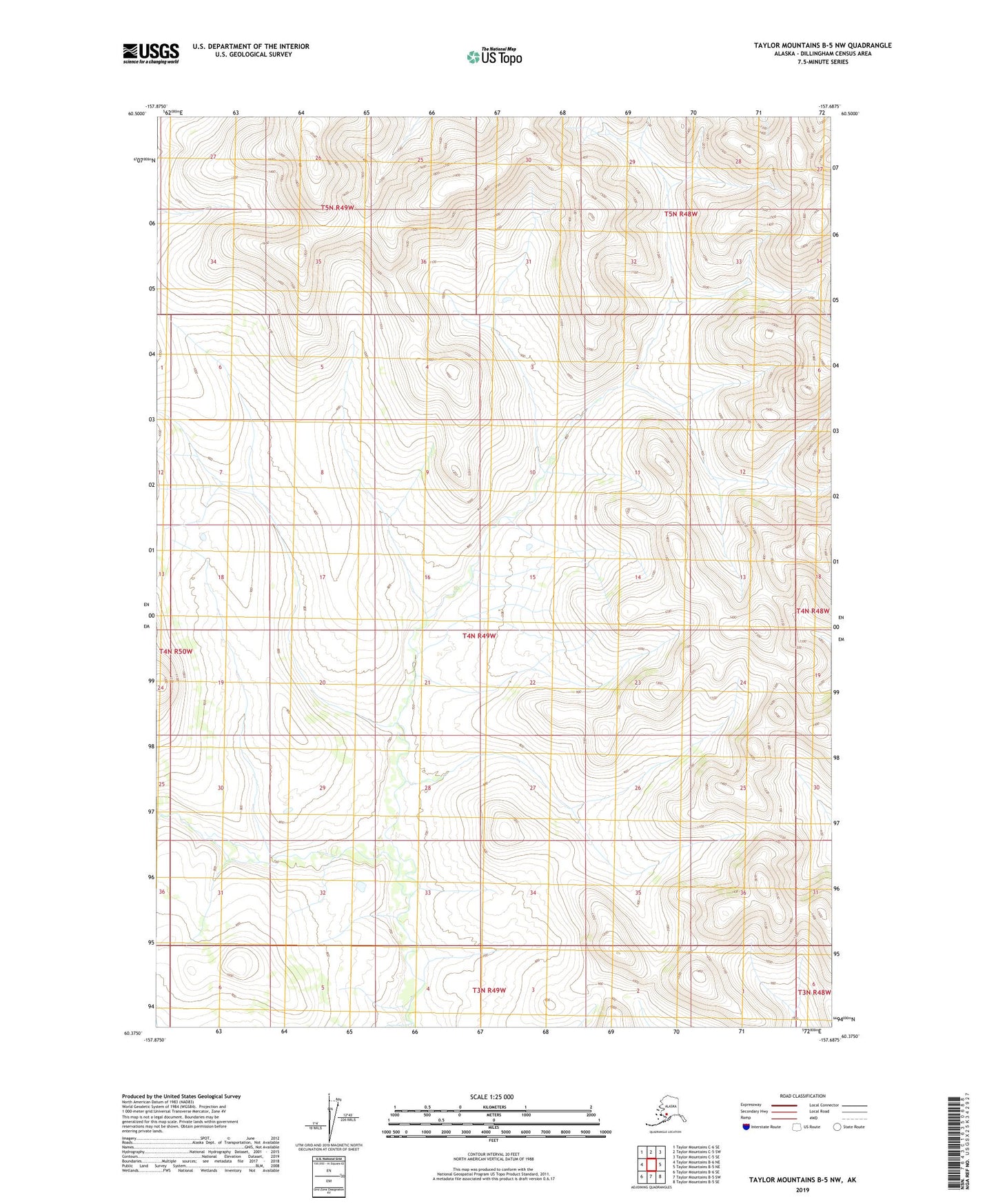 Taylor Mountains B-5 NW Alaska US Topo Map Image