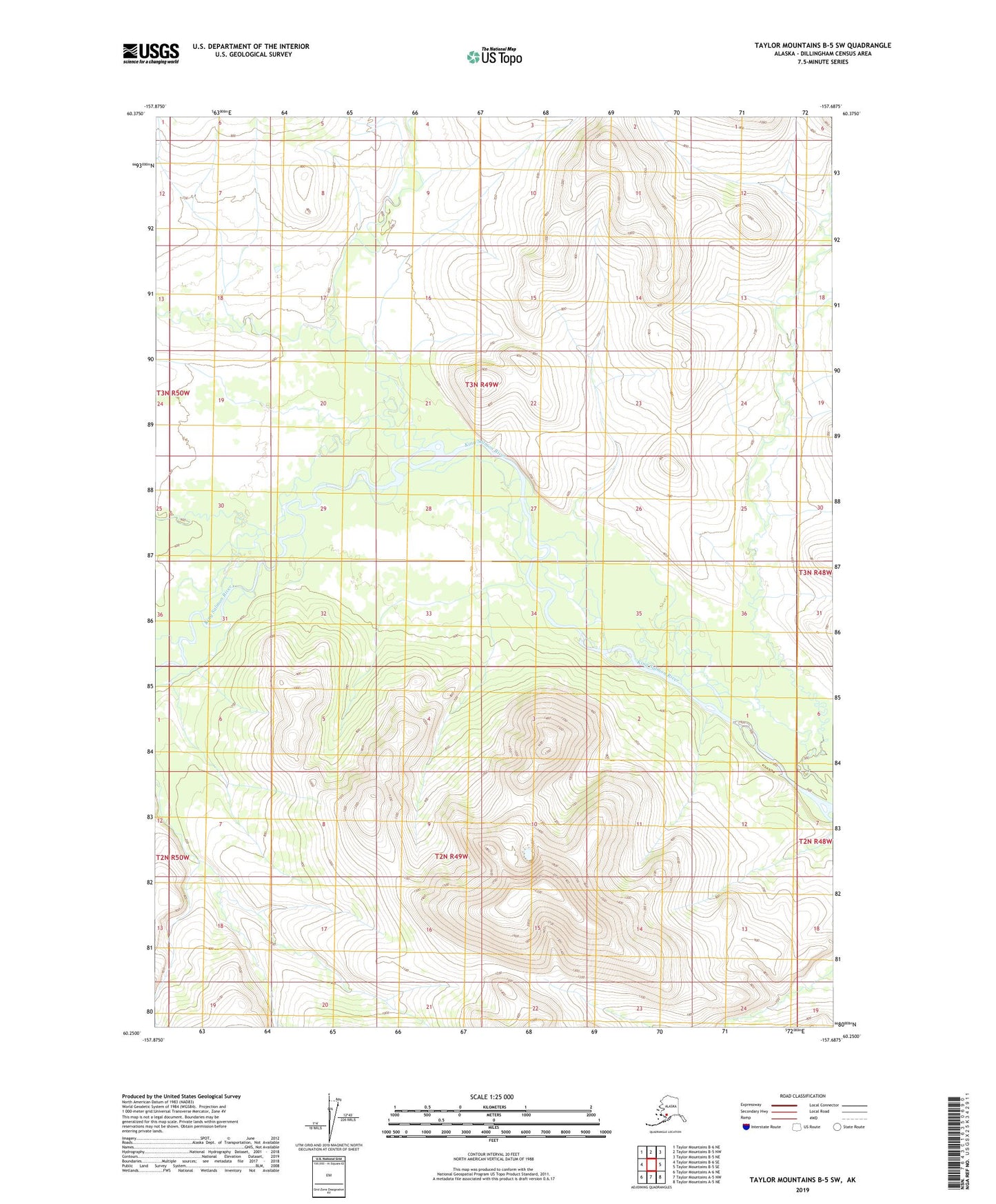 Taylor Mountains B-5 SW Alaska US Topo Map Image