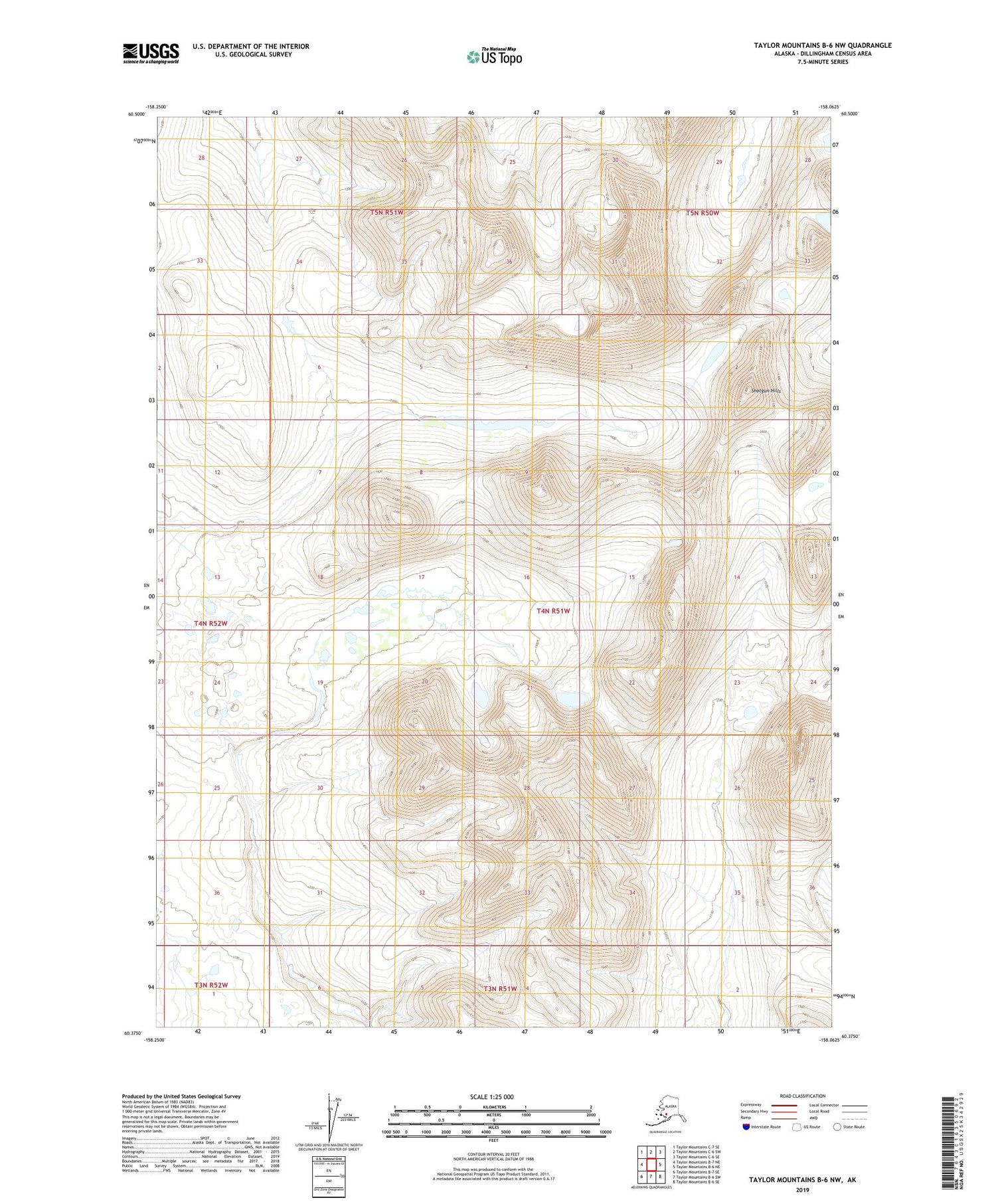 Taylor Mountains B-6 NW Alaska US Topo Map Image