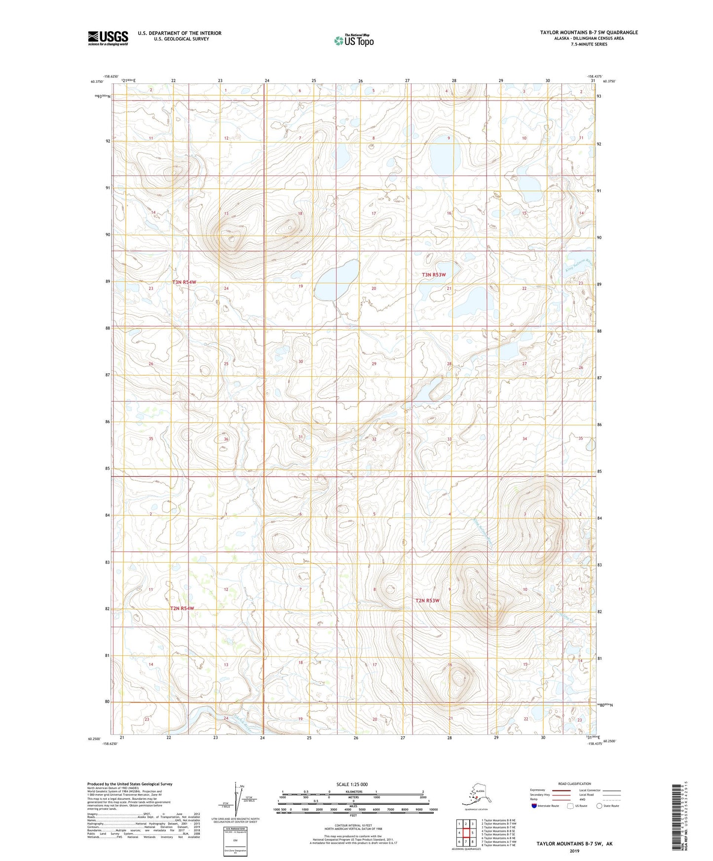 Taylor Mountains B-7 SW Alaska US Topo Map Image