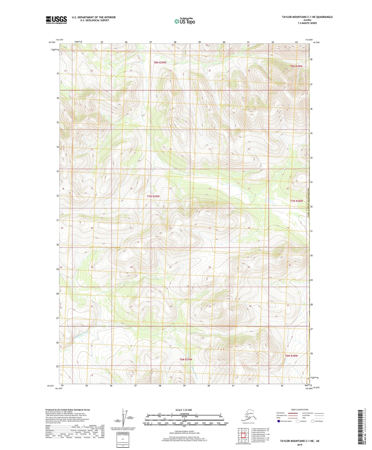 Taylor Mountains C-1 NE Alaska US Topo Map Image