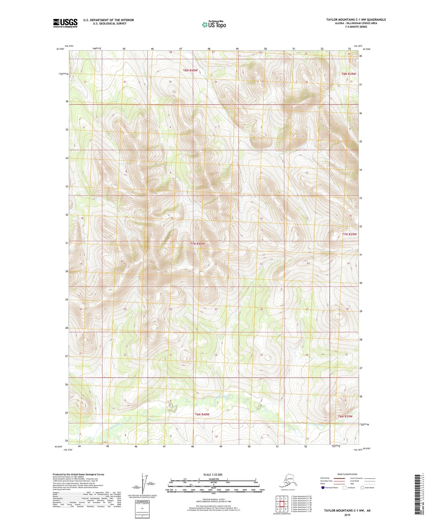 Taylor Mountains C-1 NW Alaska US Topo Map Image