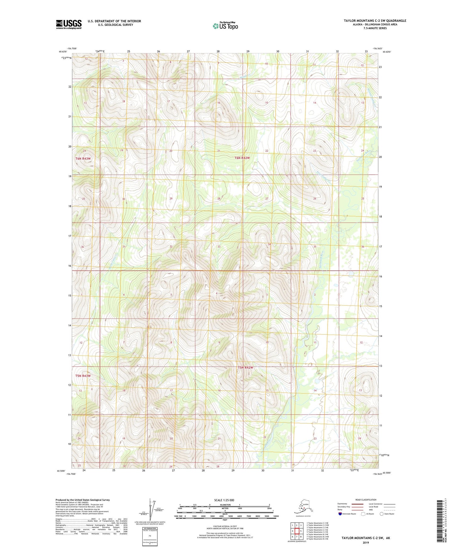 Taylor Mountains C-2 SW Alaska US Topo Map Image