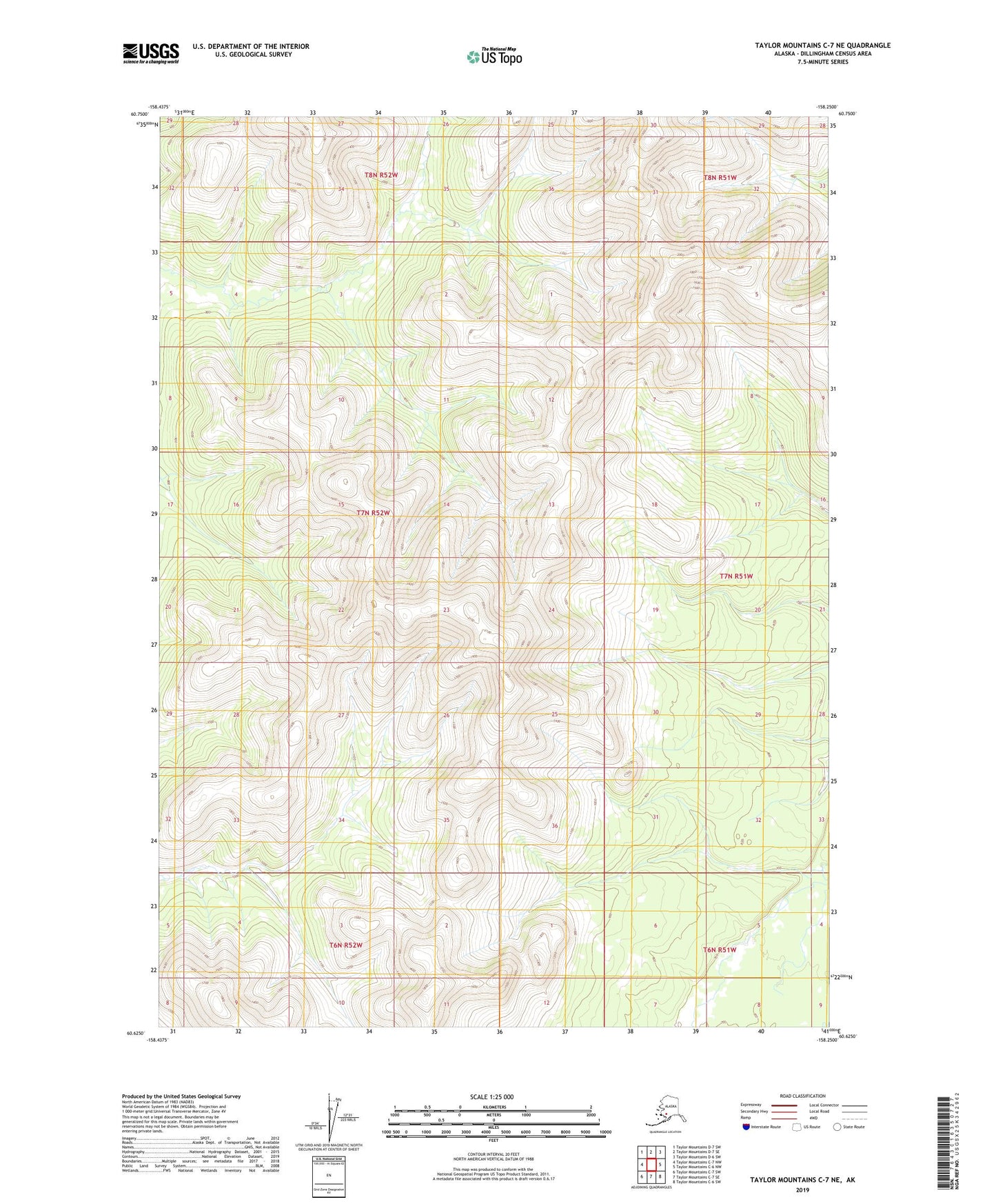 Taylor Mountains C-7 NE Alaska US Topo Map Image