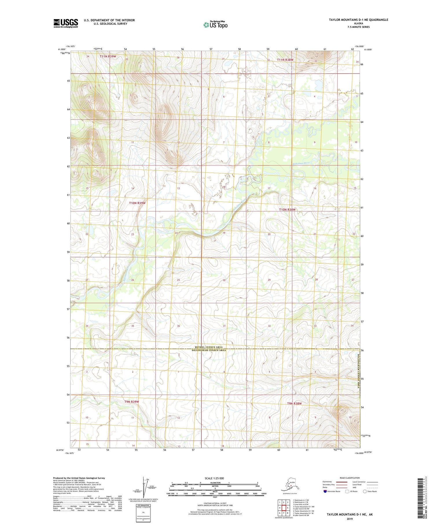 Taylor Mountains D-1 NE Alaska US Topo Map Image