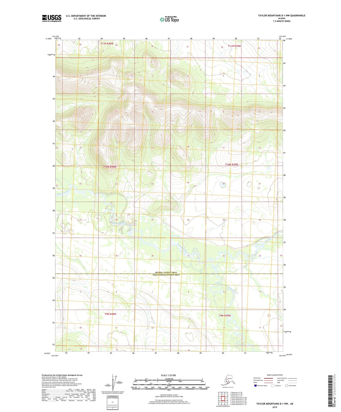 Taylor Mountains D-1 NW Alaska US Topo Map Image