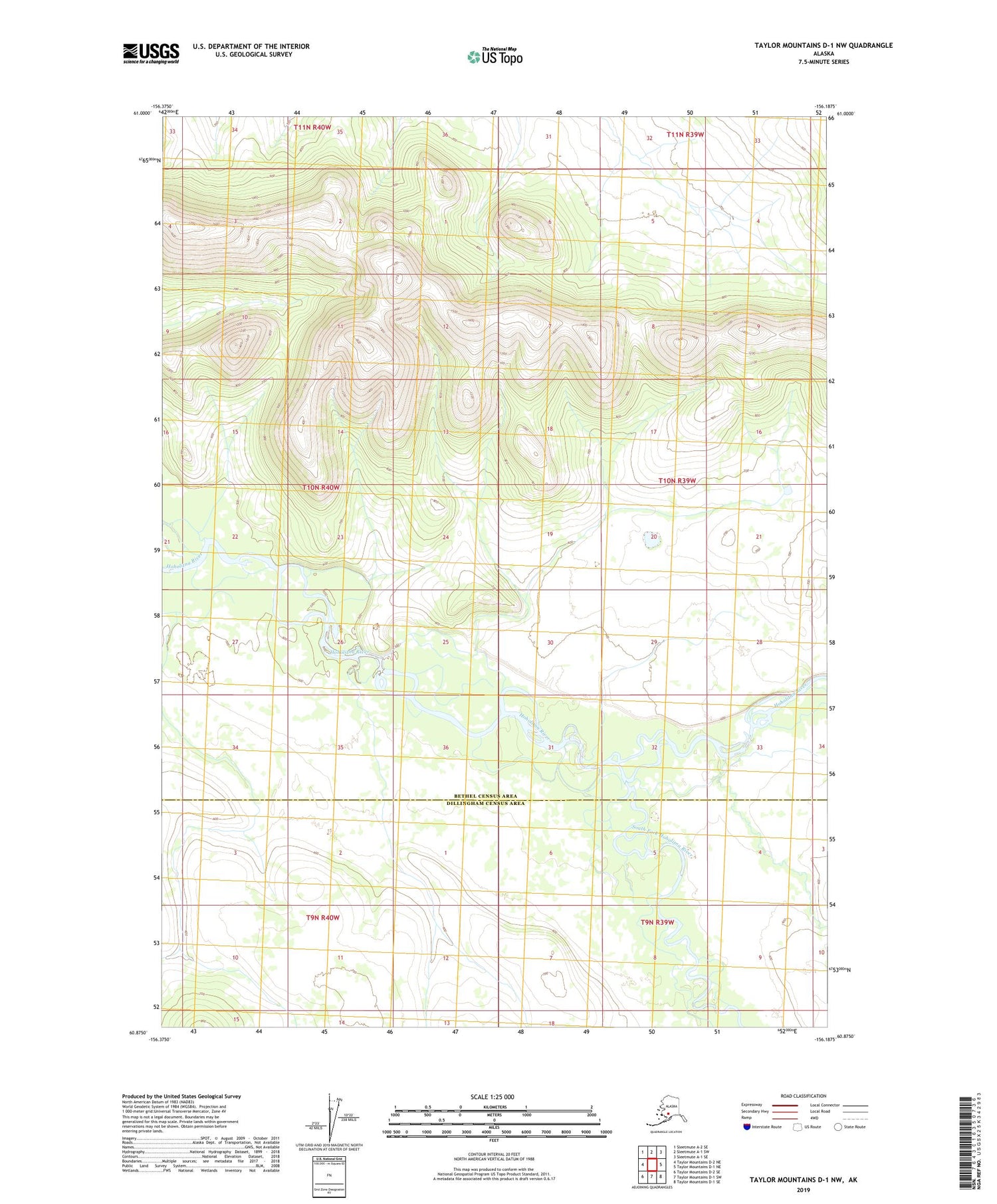 Taylor Mountains D-1 NW Alaska US Topo Map Image