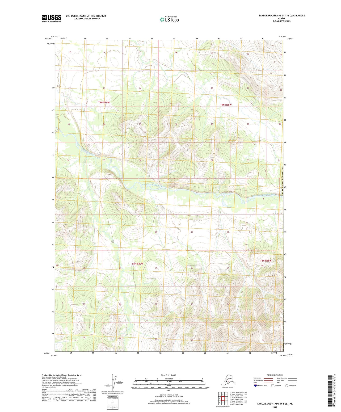 Taylor Mountains D-1 SE Alaska US Topo Map Image