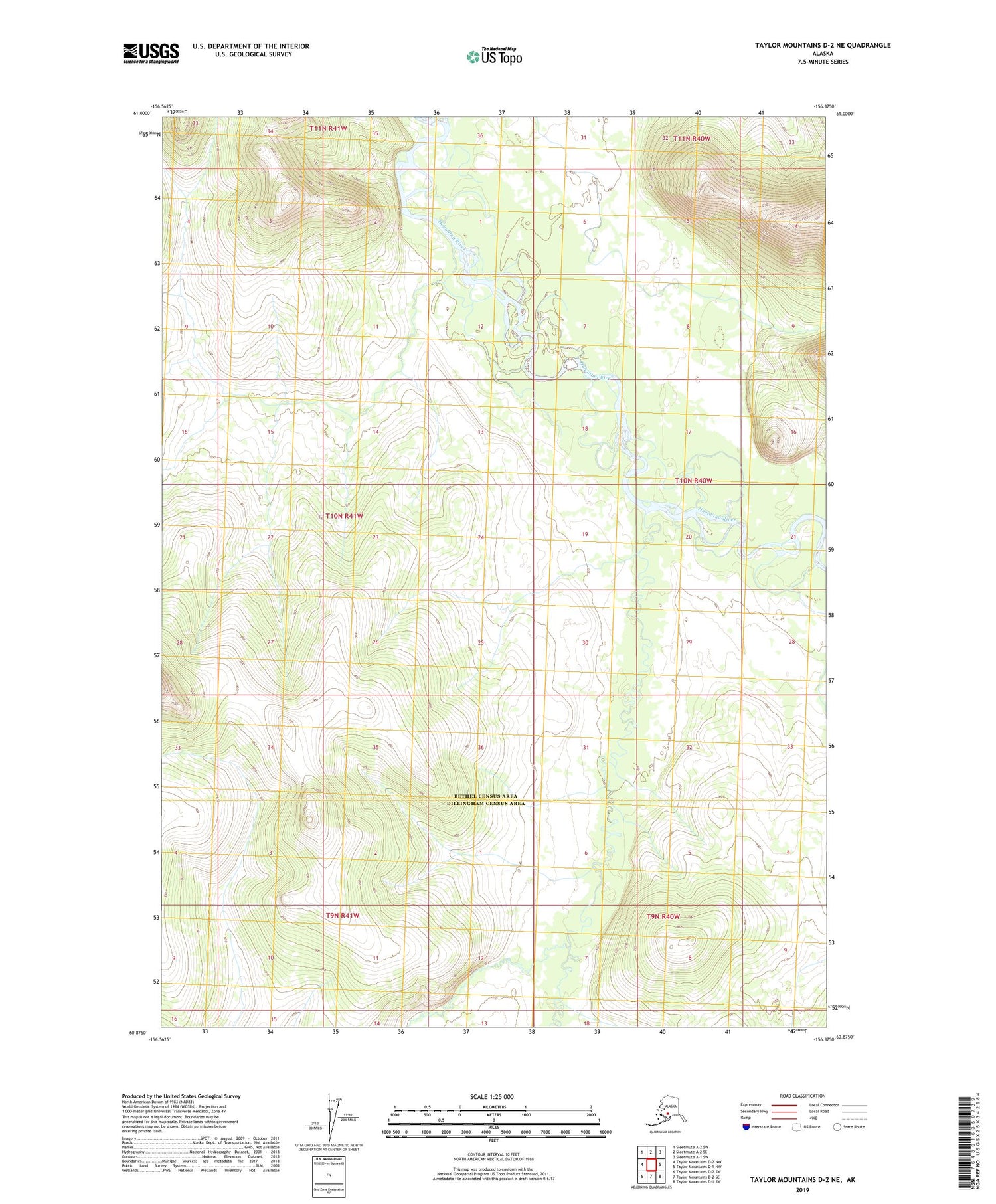Taylor Mountains D-2 NE Alaska US Topo Map Image
