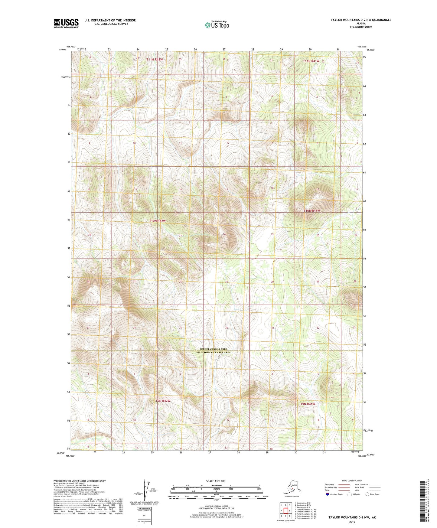 Taylor Mountains D-2 NW Alaska US Topo Map Image