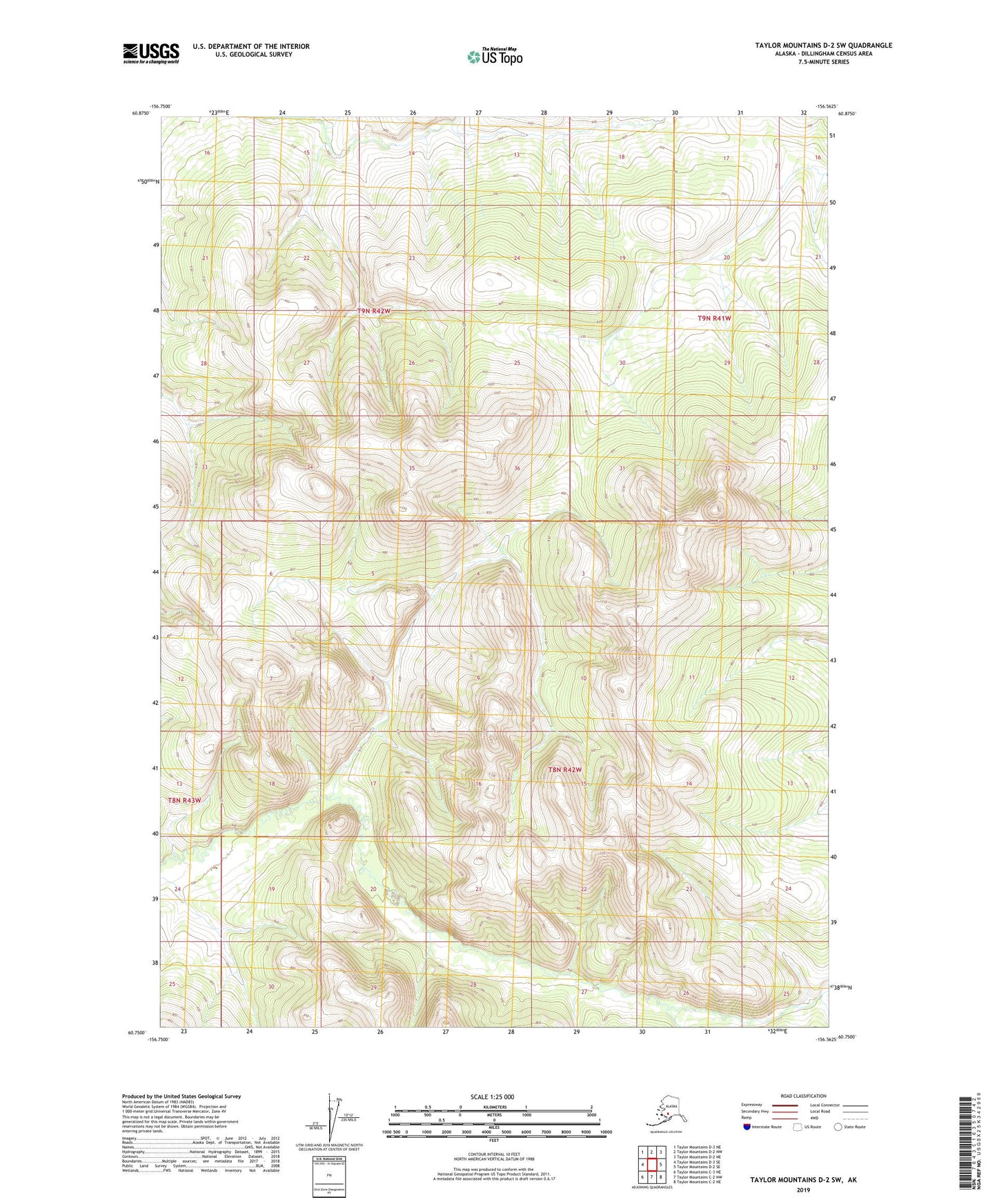 Taylor Mountains D-2 SW Alaska US Topo Map Image