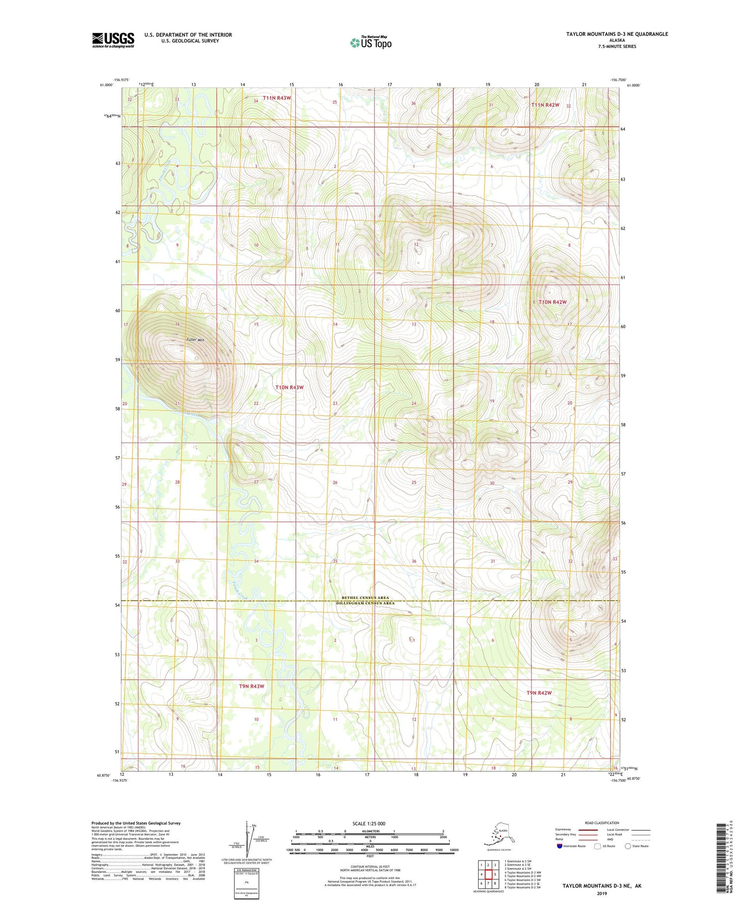 Taylor Mountains D-3 NE Alaska US Topo Map Image