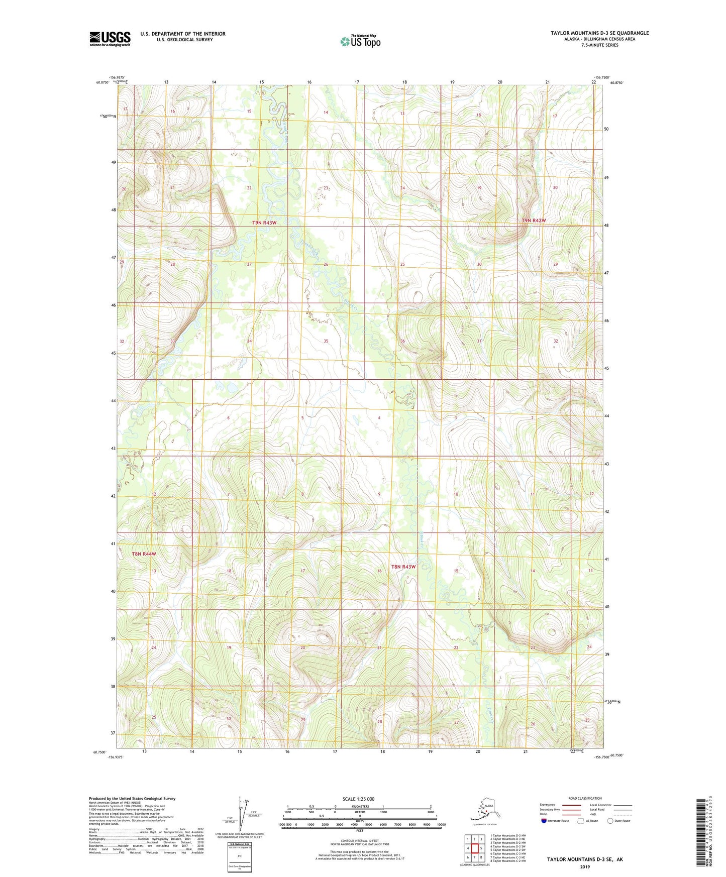 Taylor Mountains D-3 SE Alaska US Topo Map Image