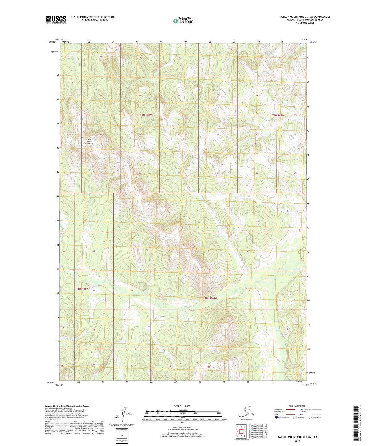 Taylor Mountains D-3 SW Alaska US Topo Map Image