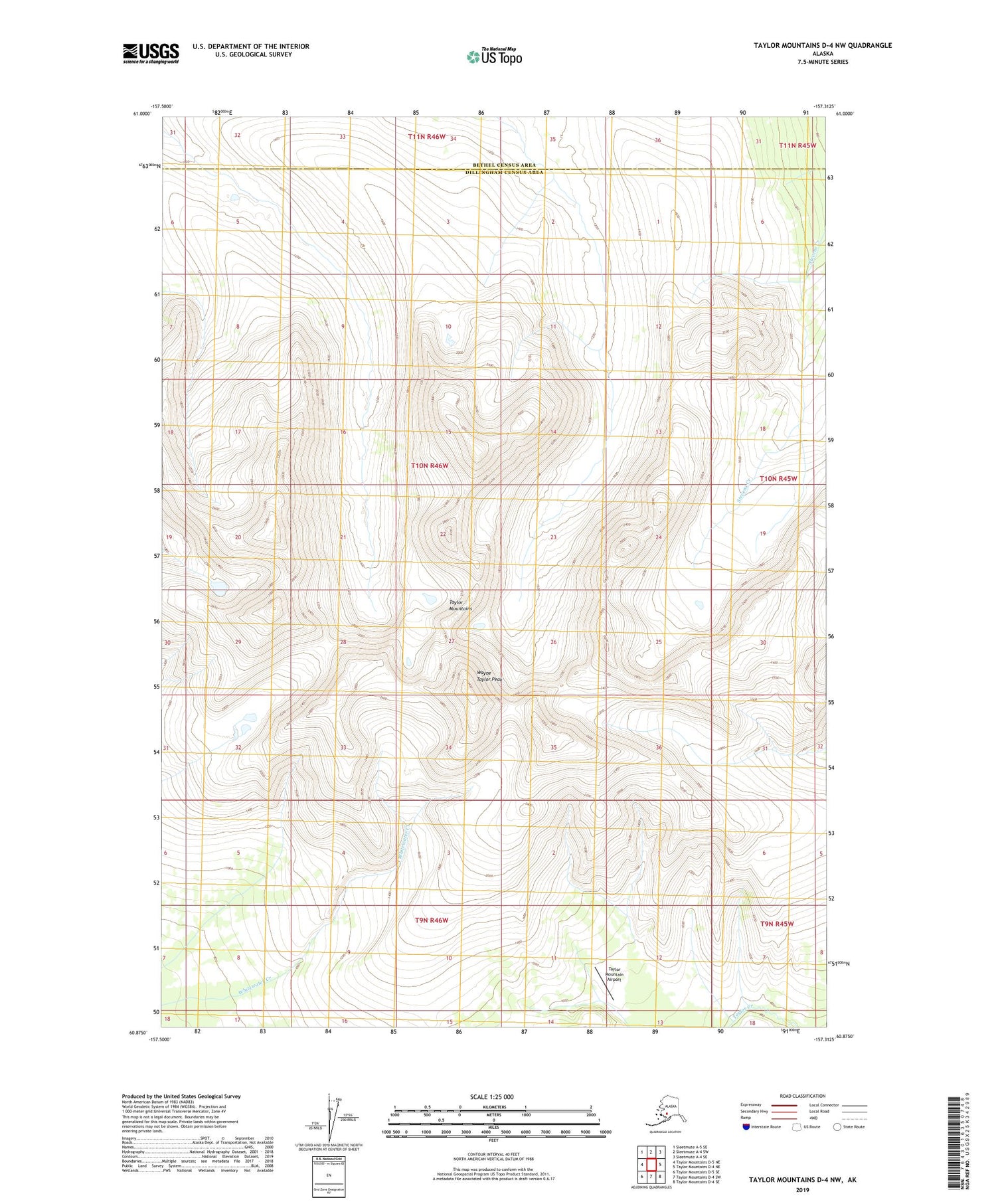 Taylor Mountains D-4 NW Alaska US Topo Map Image