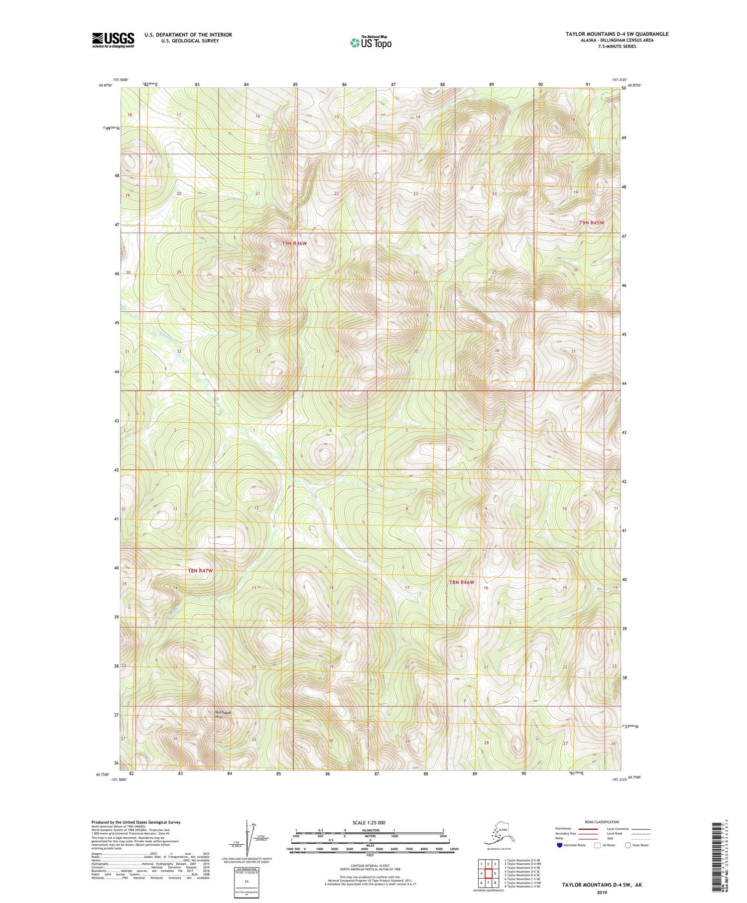 Taylor Mountains D-4 SW Alaska US Topo Map Image