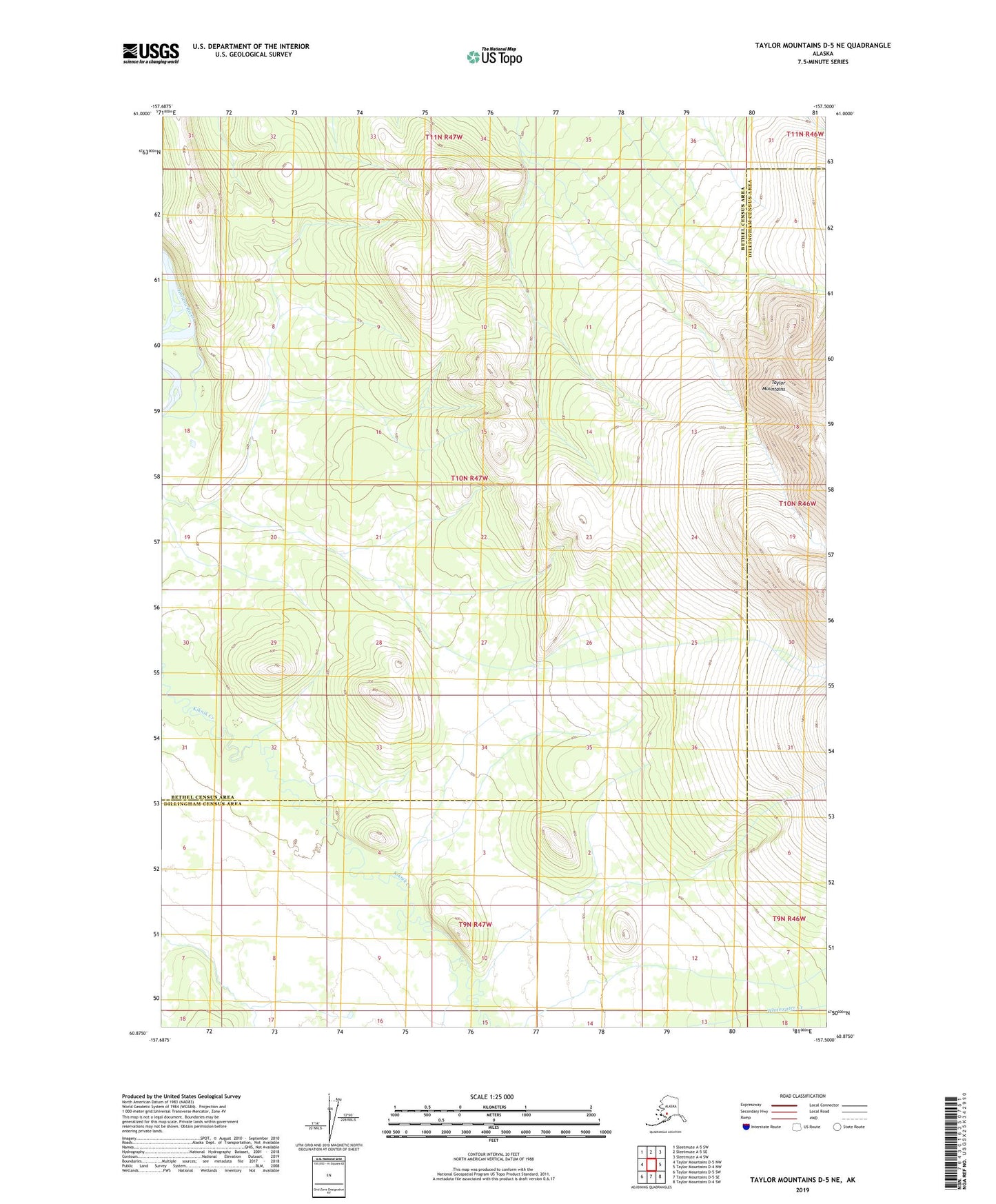 Taylor Mountains D-5 NE Alaska US Topo Map Image