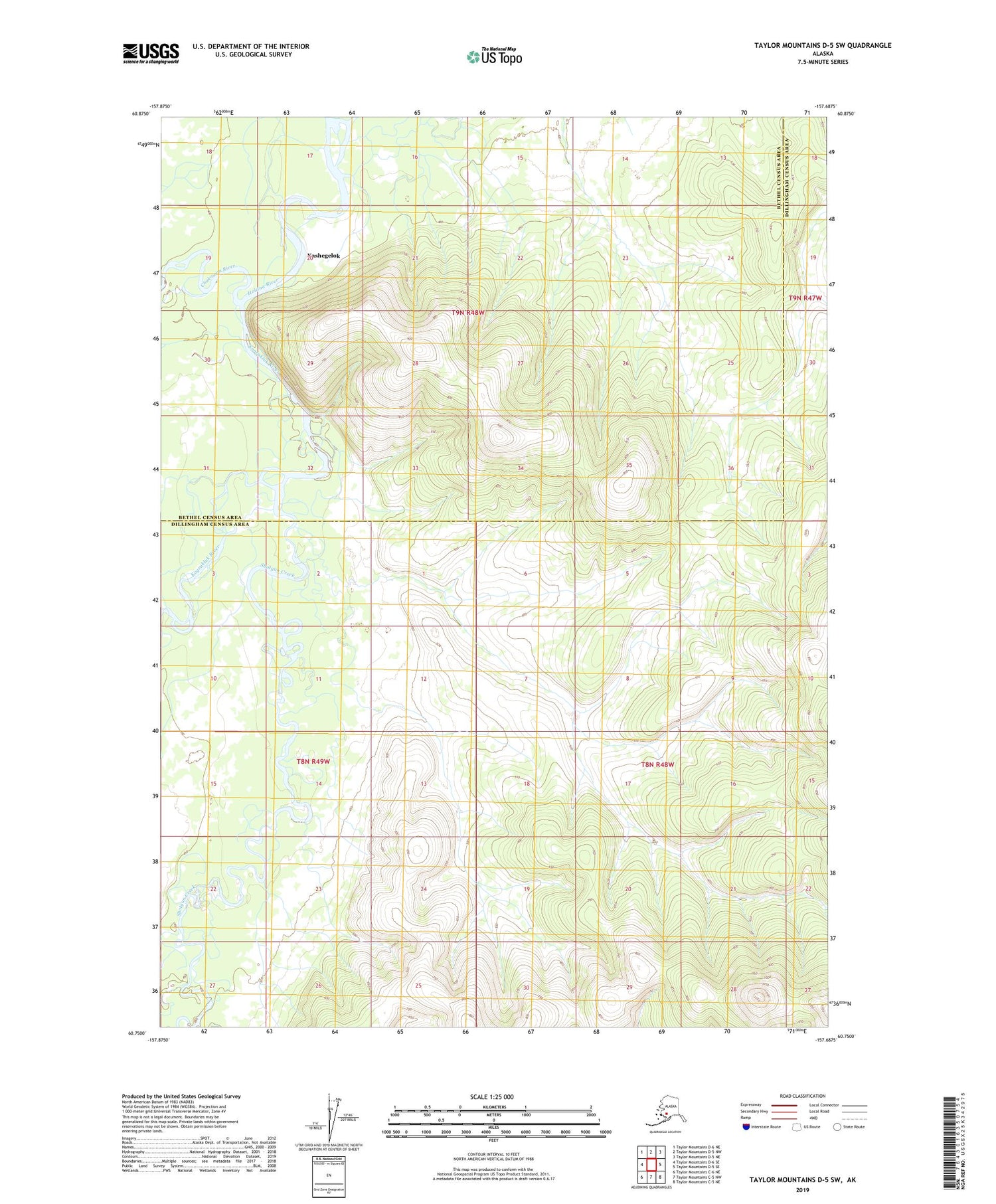 Taylor Mountains D-5 SW Alaska US Topo Map Image