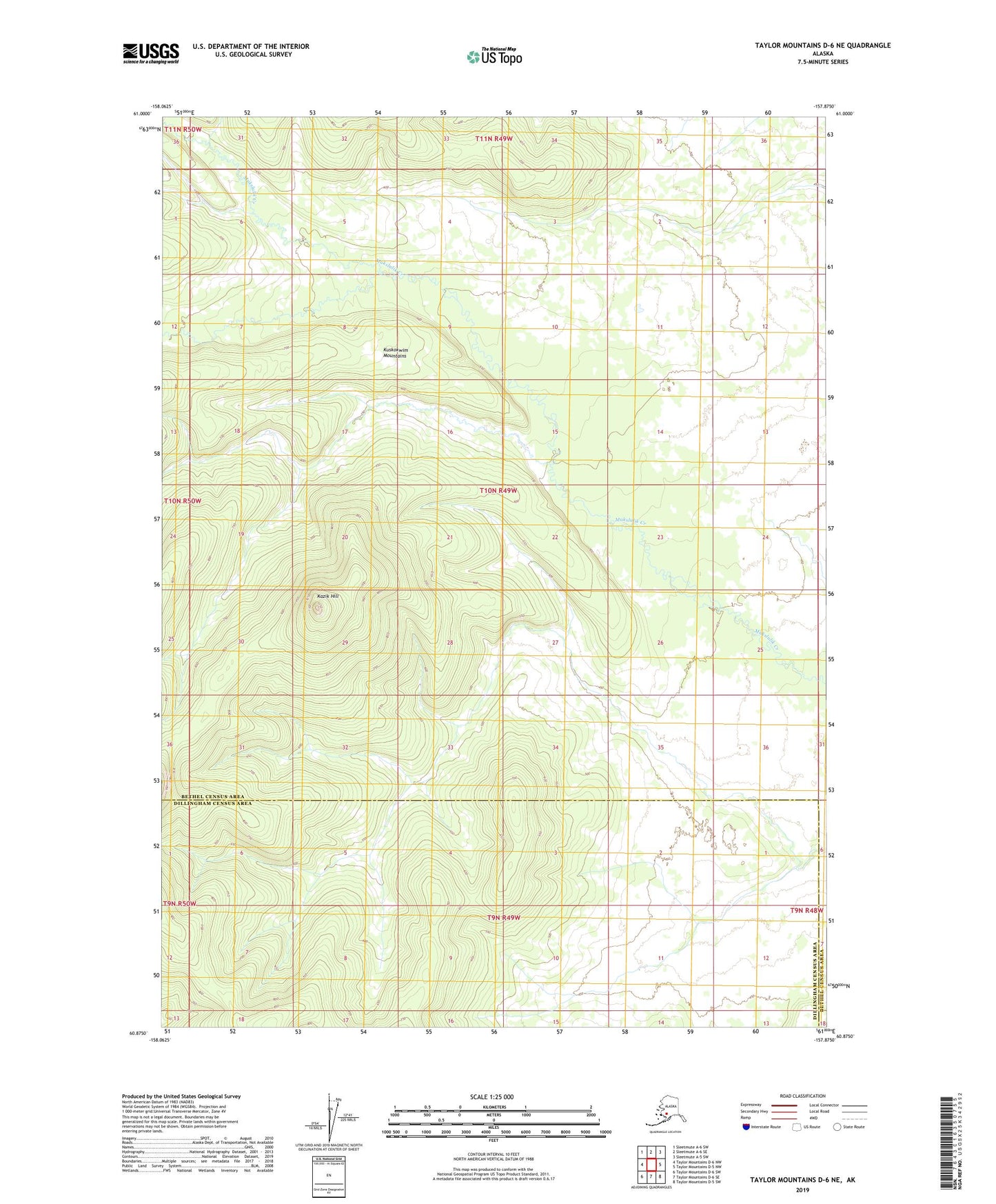 Taylor Mountains D-6 NE Alaska US Topo Map Image