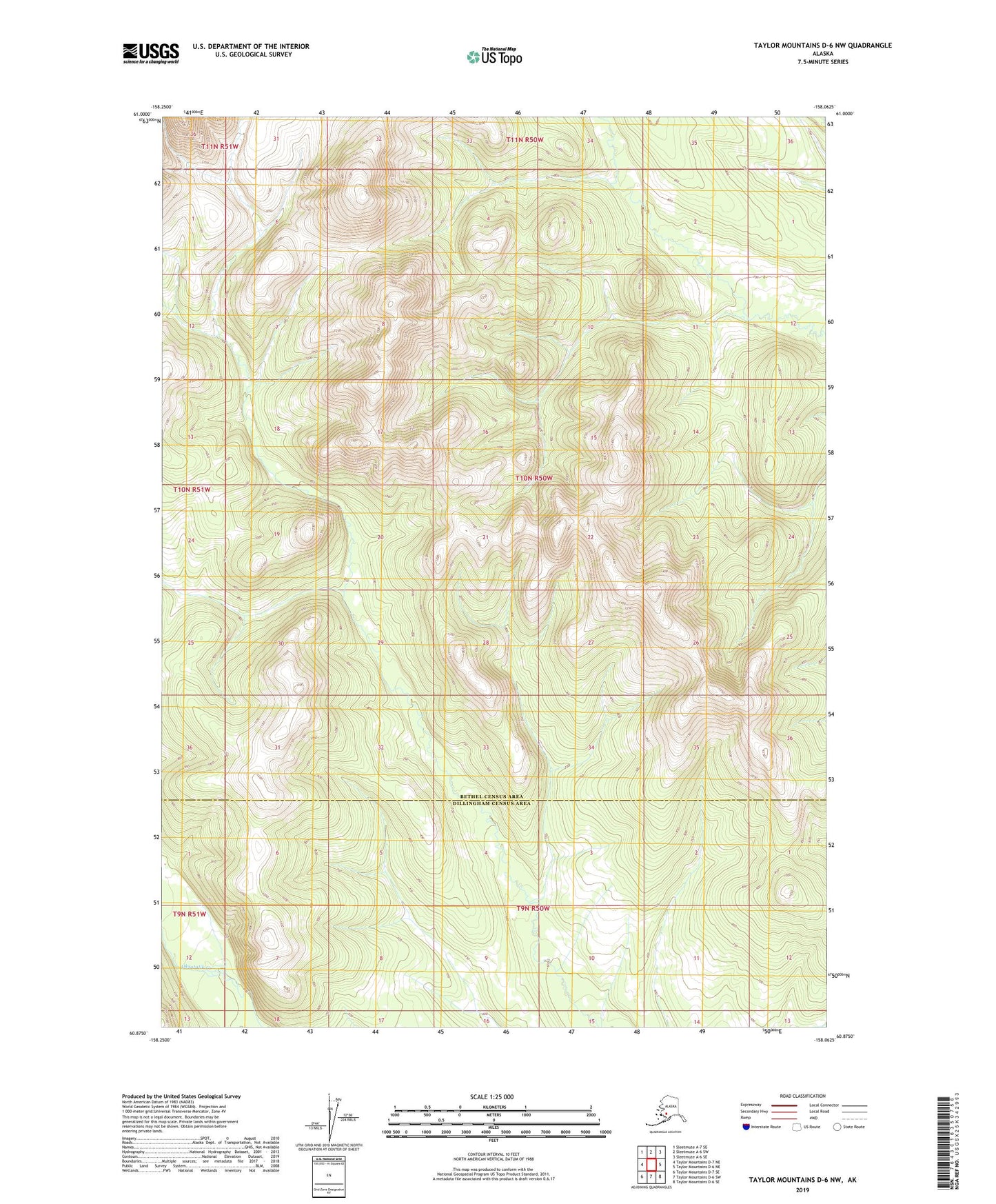 Taylor Mountains D-6 NW Alaska US Topo Map Image