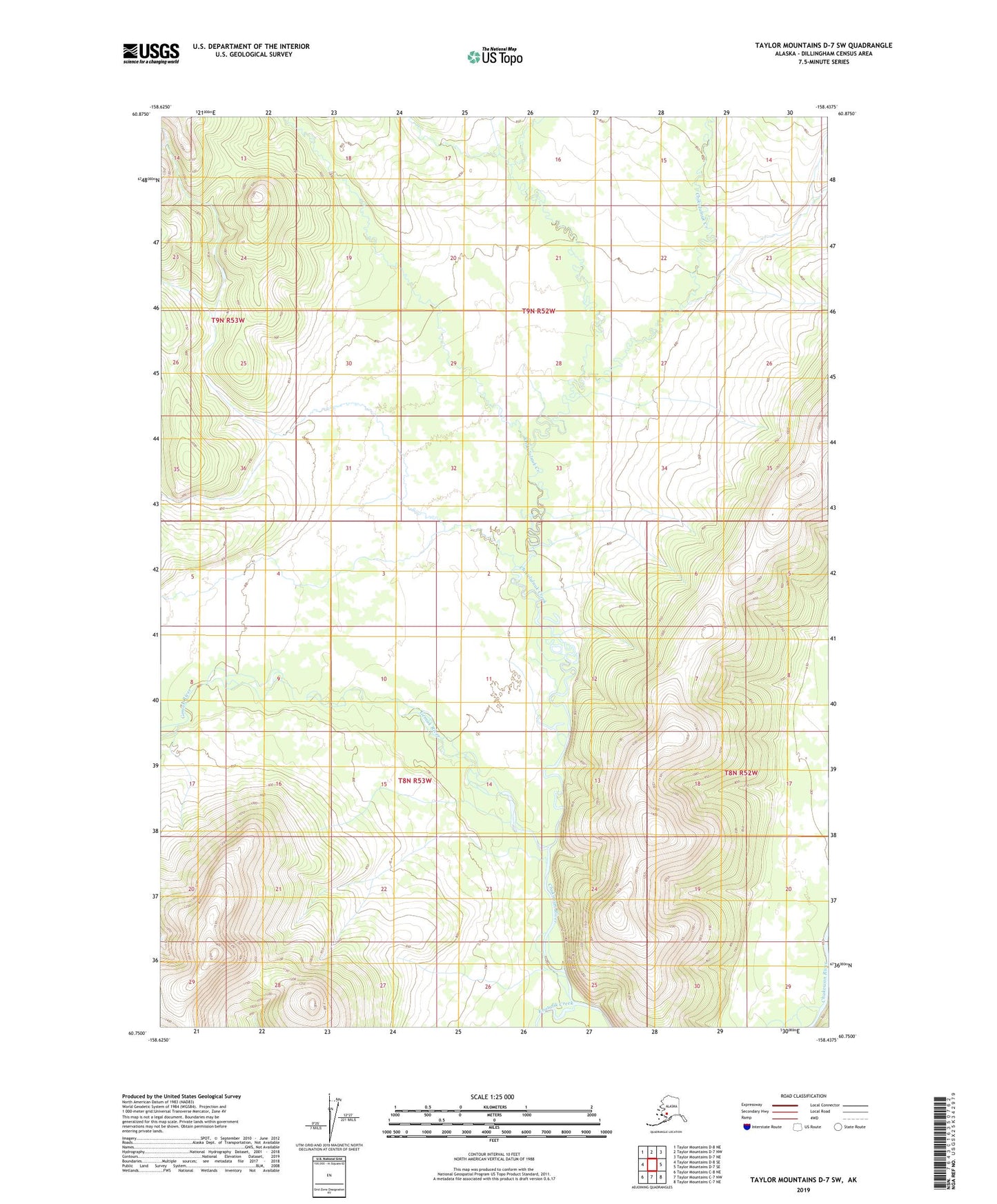 Taylor Mountains D-7 SW Alaska US Topo Map Image