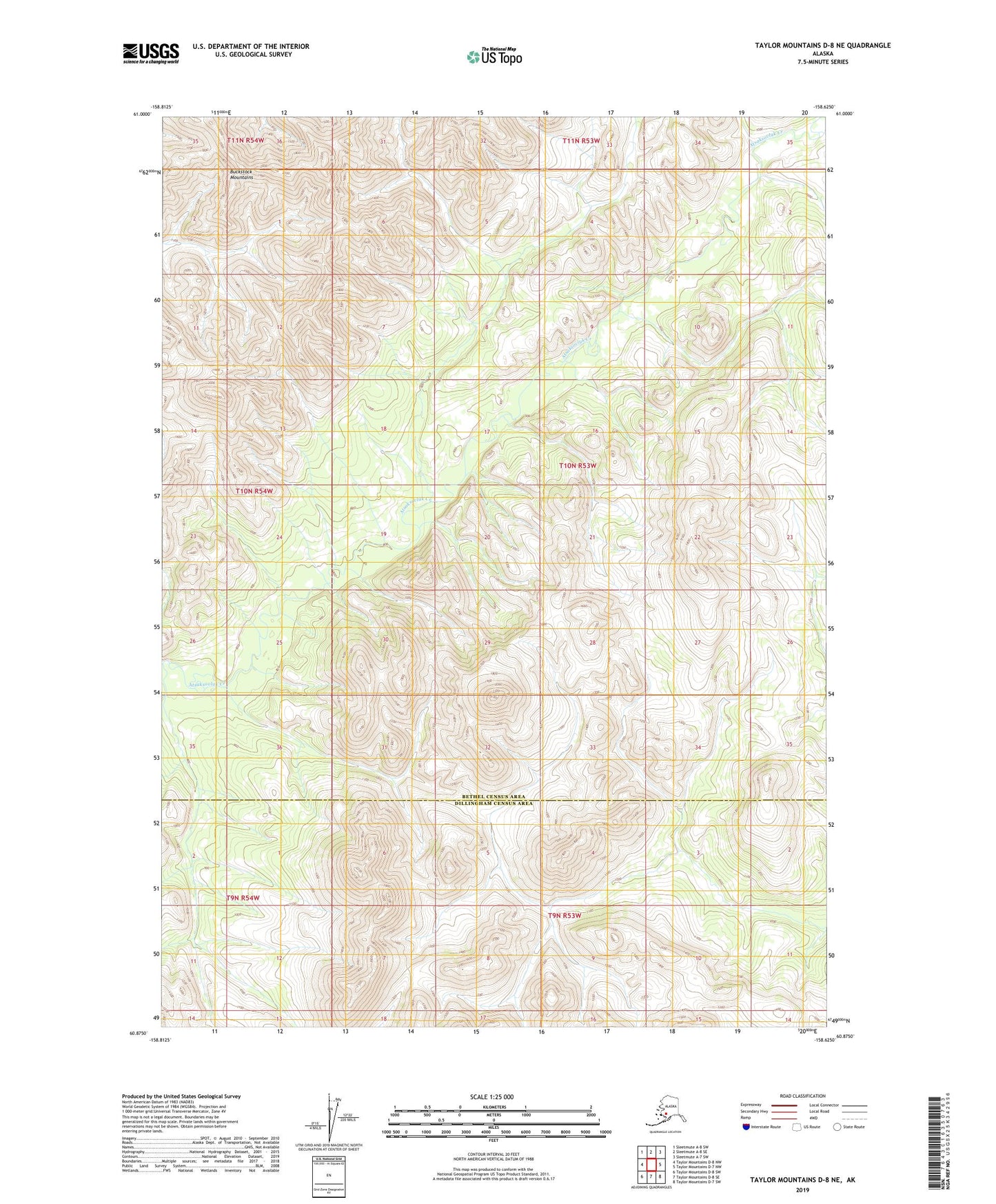 Taylor Mountains D-8 NE Alaska US Topo Map Image