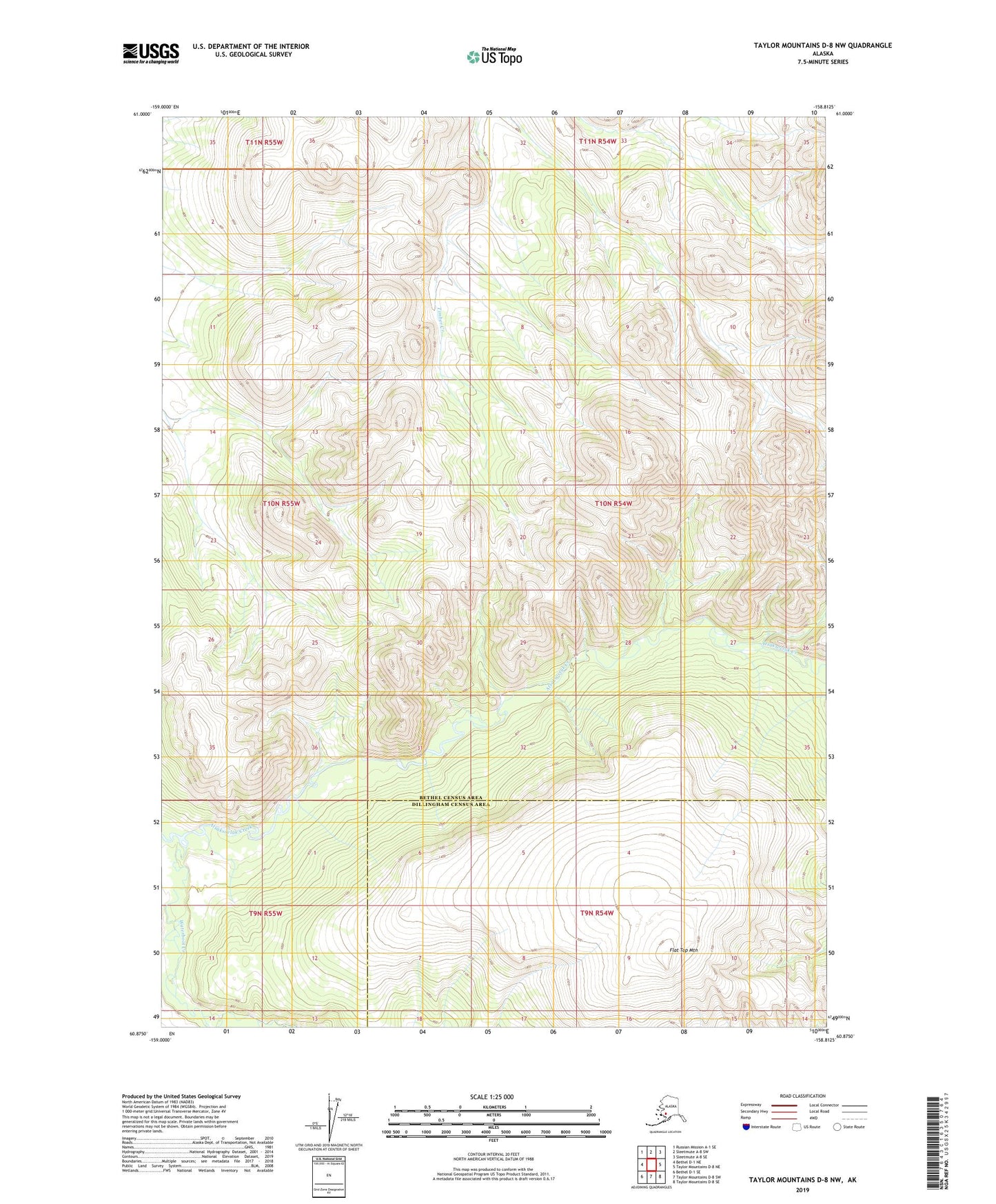 Taylor Mountains D-8 NW Alaska US Topo Map Image