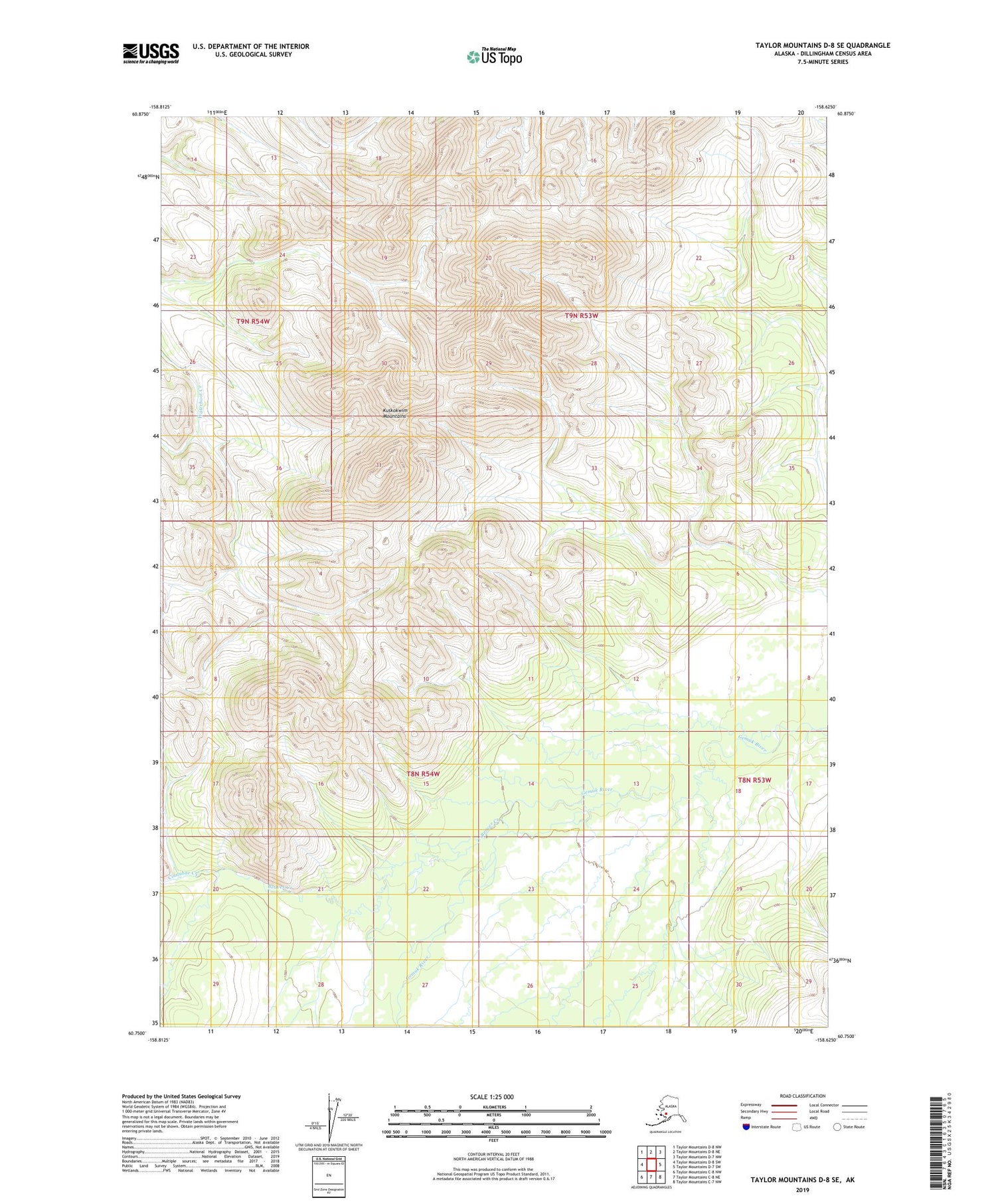 Taylor Mountains D-8 SE Alaska US Topo Map Image