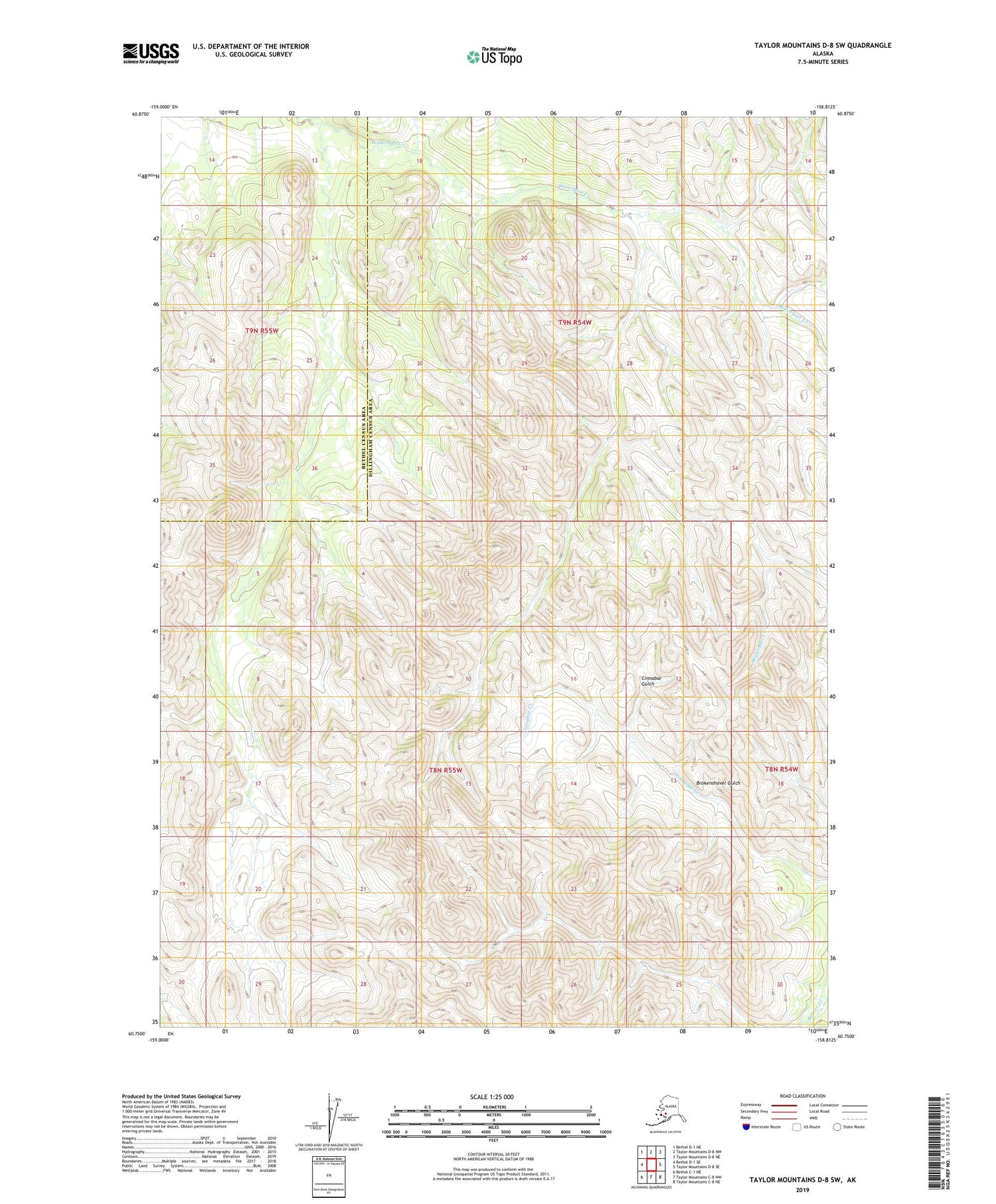 Taylor Mountains D-8 SW Alaska US Topo Map Image