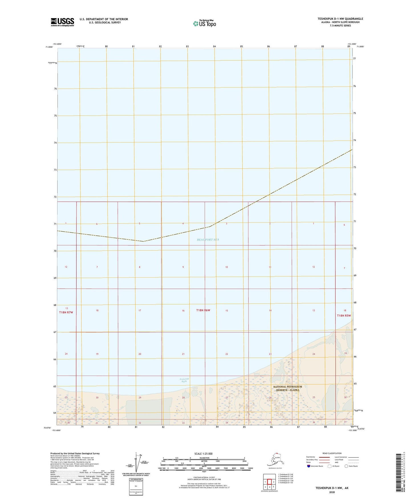 Teshekpuk D-1 NW Alaska US Topo Map Image