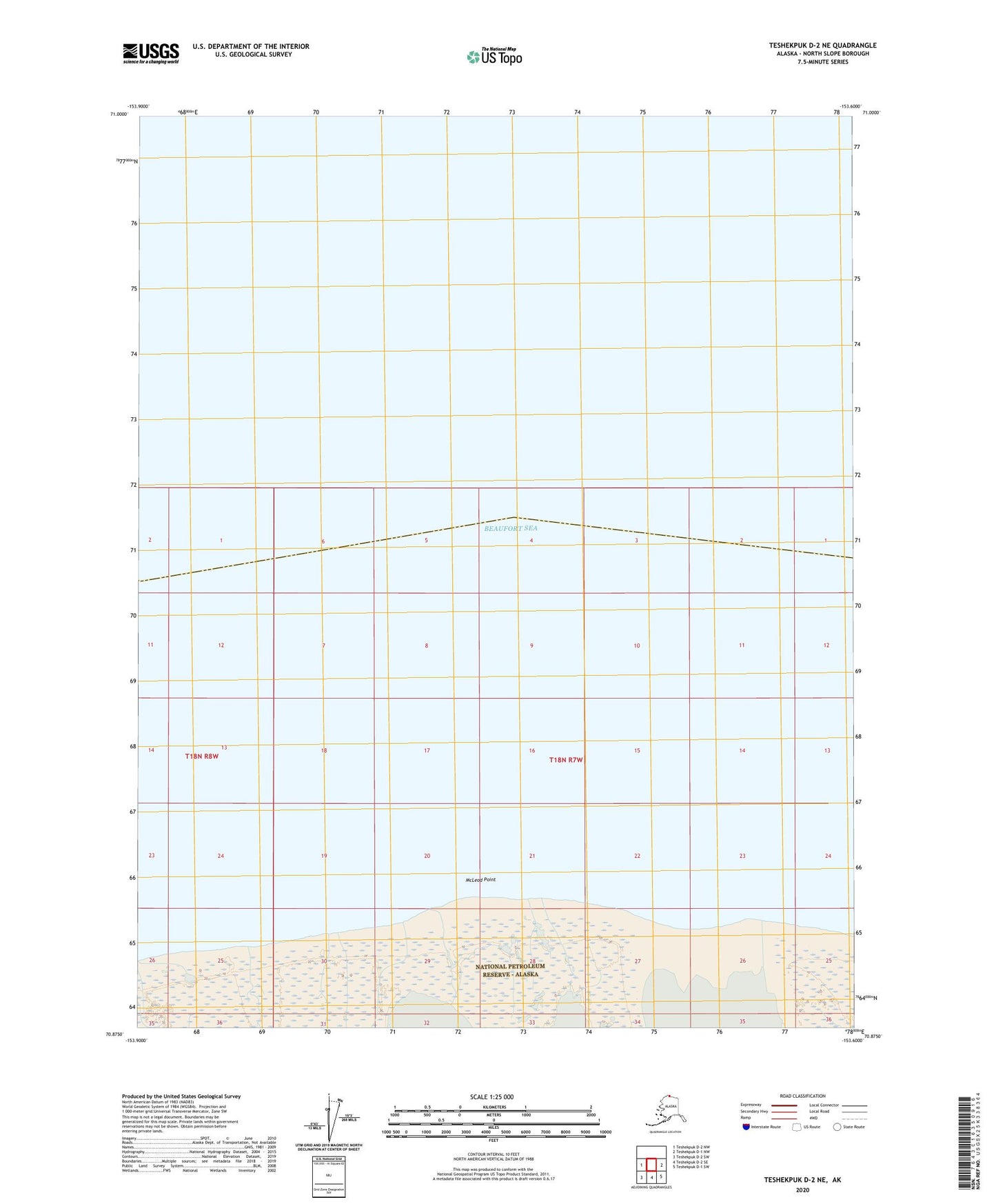 Teshekpuk D-2 NE Alaska US Topo Map Image