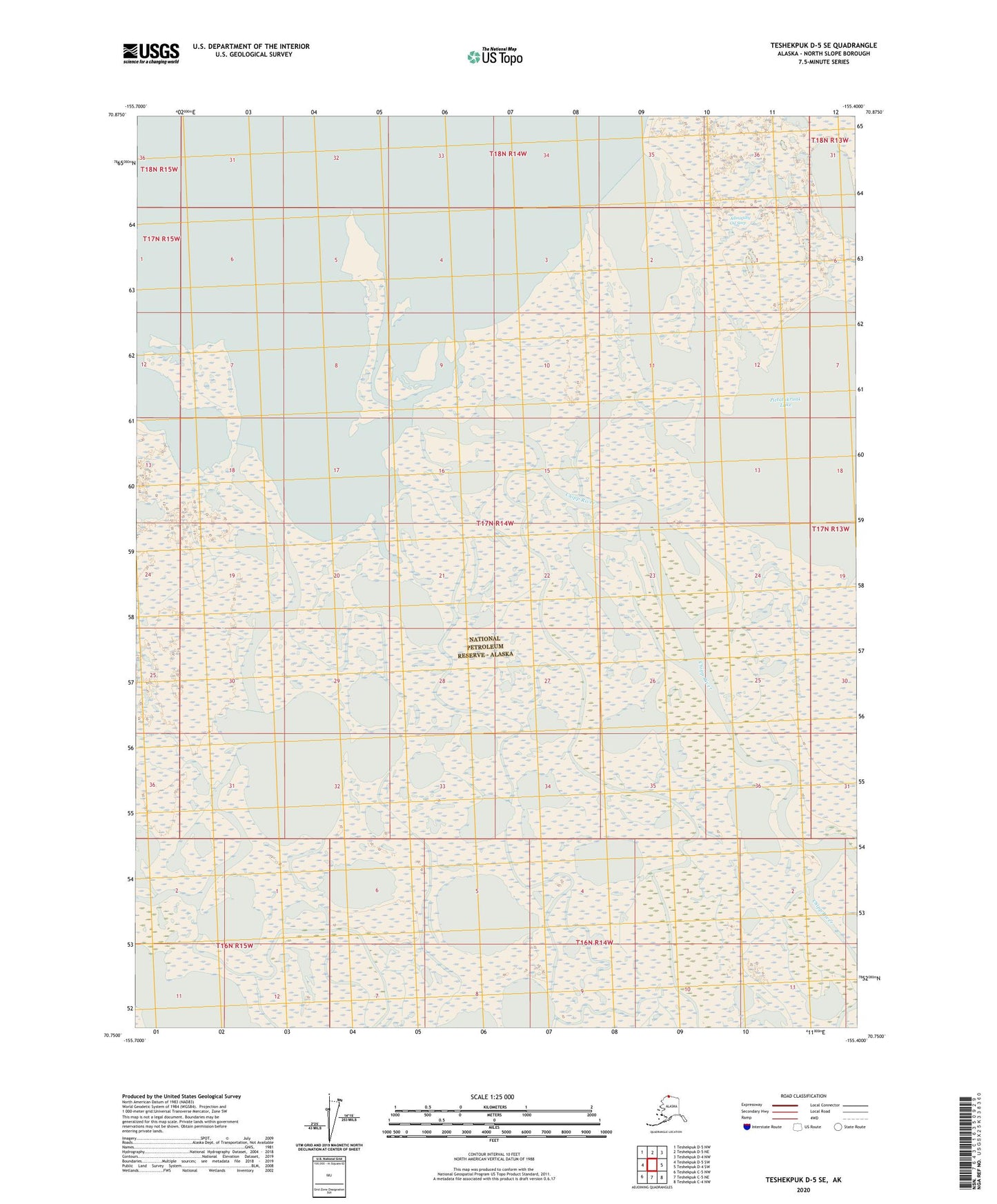 Teshekpuk D-5 SE Alaska US Topo Map Image