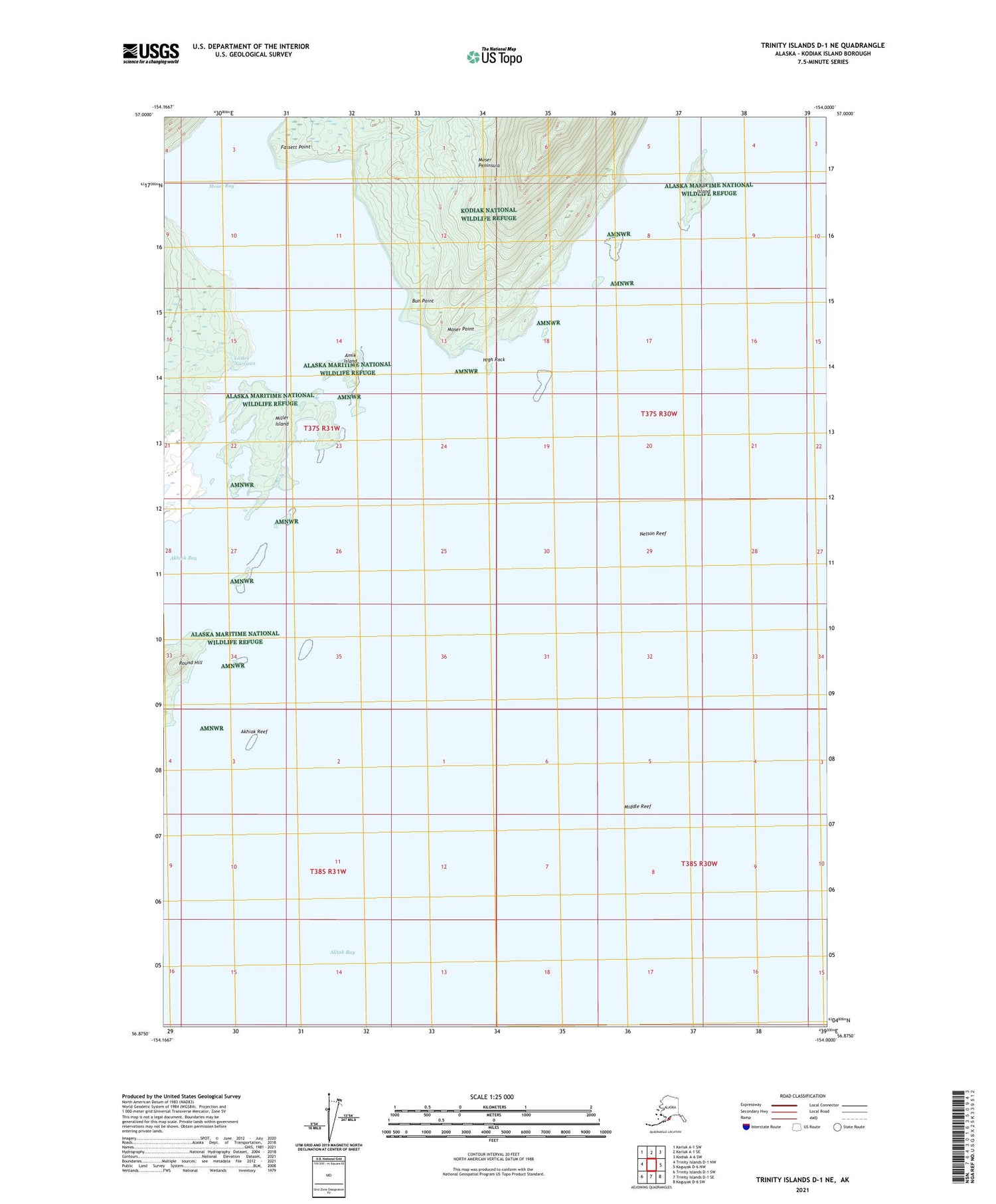 Trinity Islands D-1 NE Alaska US Topo Map Image