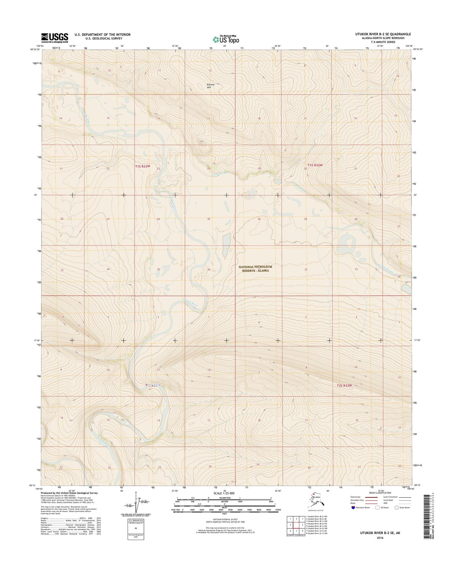 Utukok River B-2 SE Alaska US Topo Map Image