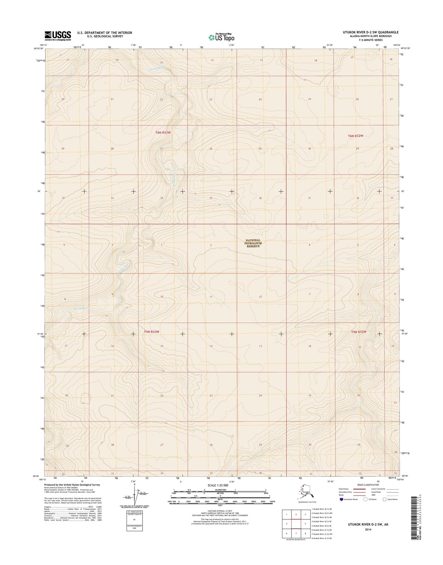 Utukok River D-2 SW Alaska US Topo Map Image