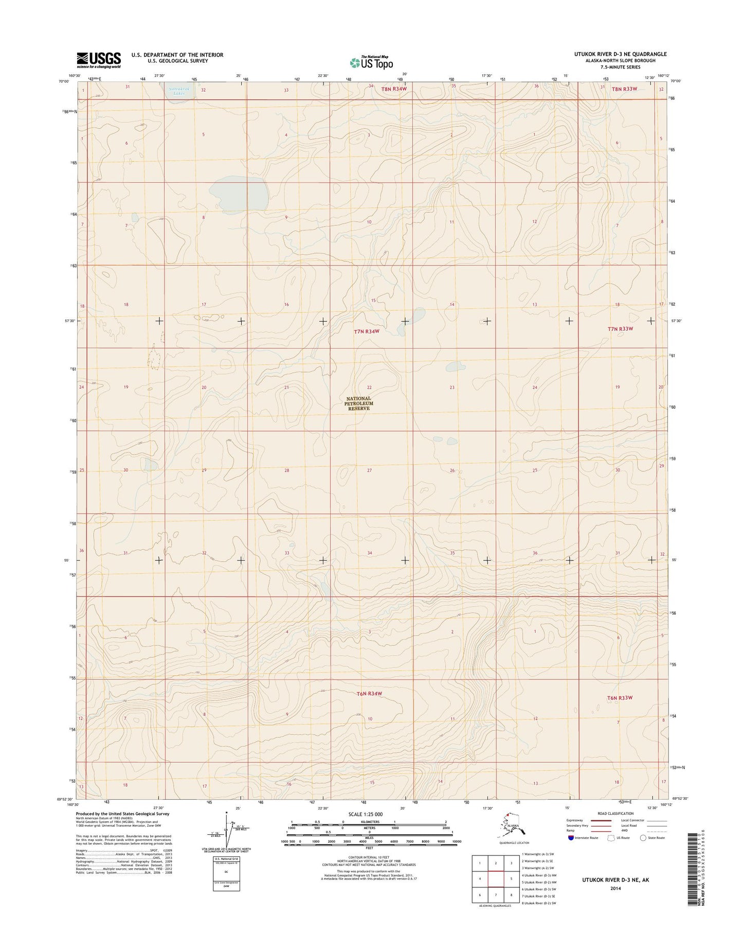 Utukok River D-3 NE Alaska US Topo Map Image