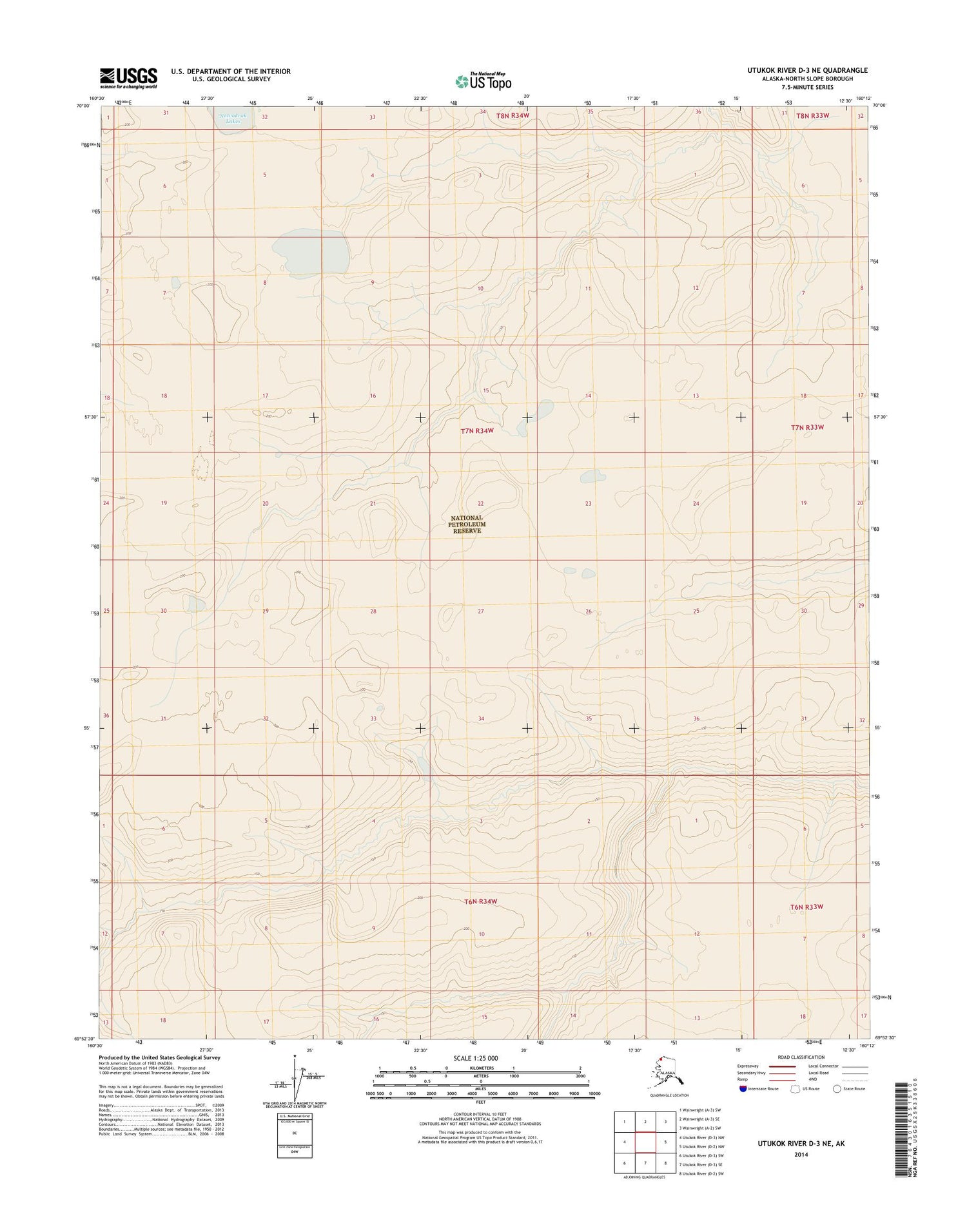 Utukok River D-3 NE Alaska US Topo Map Image