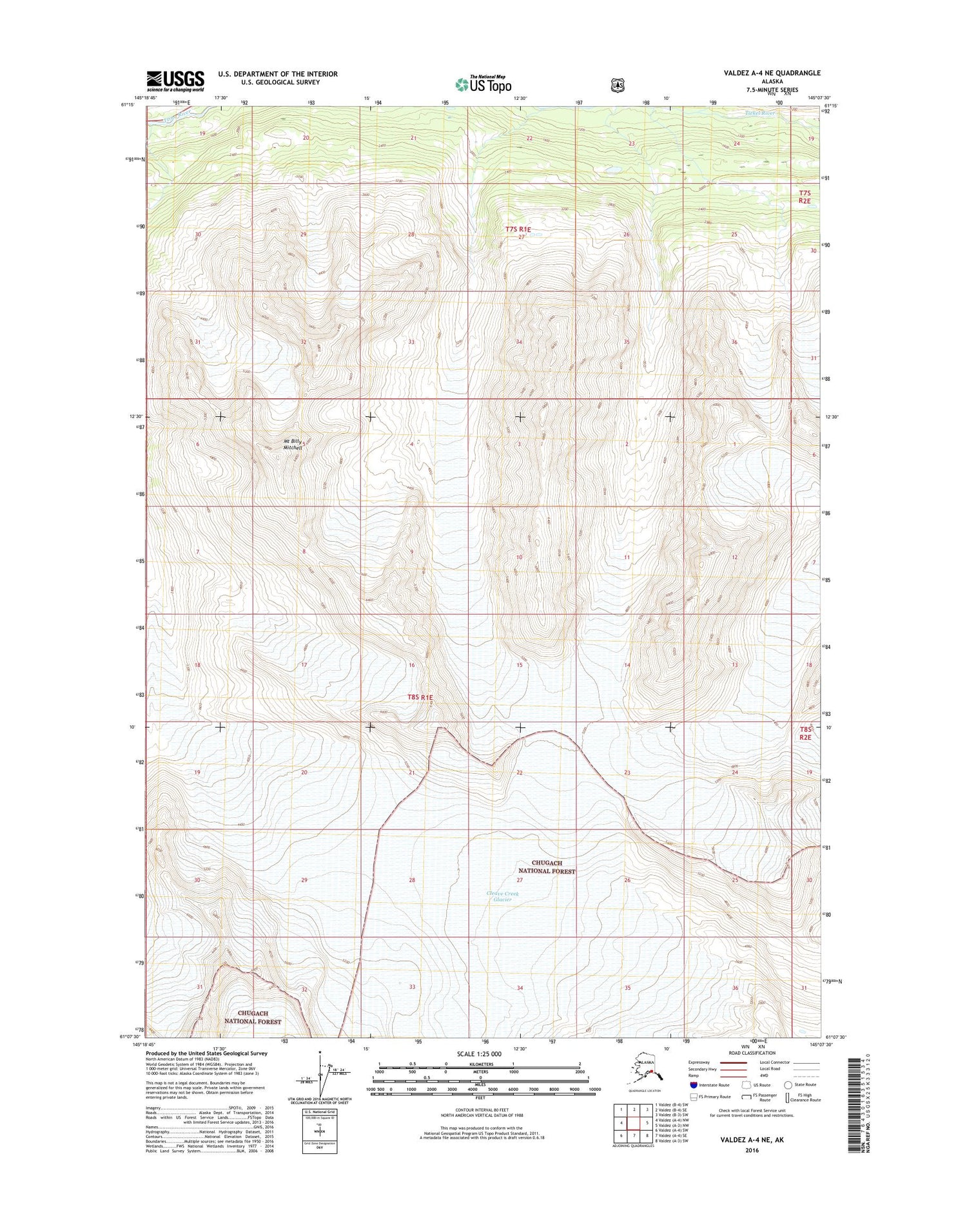 Valdez A-4 NE Alaska US Topo Map Image