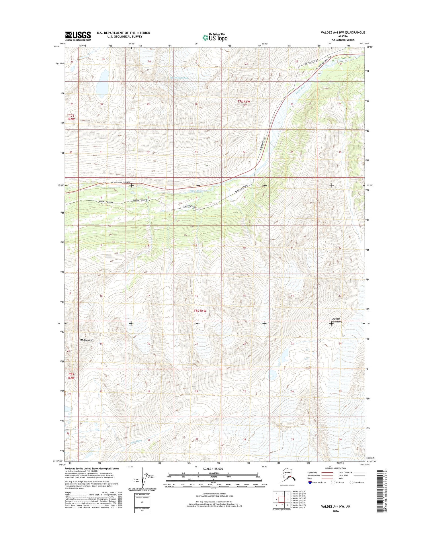 Valdez A-4 NW Alaska US Topo Map Image