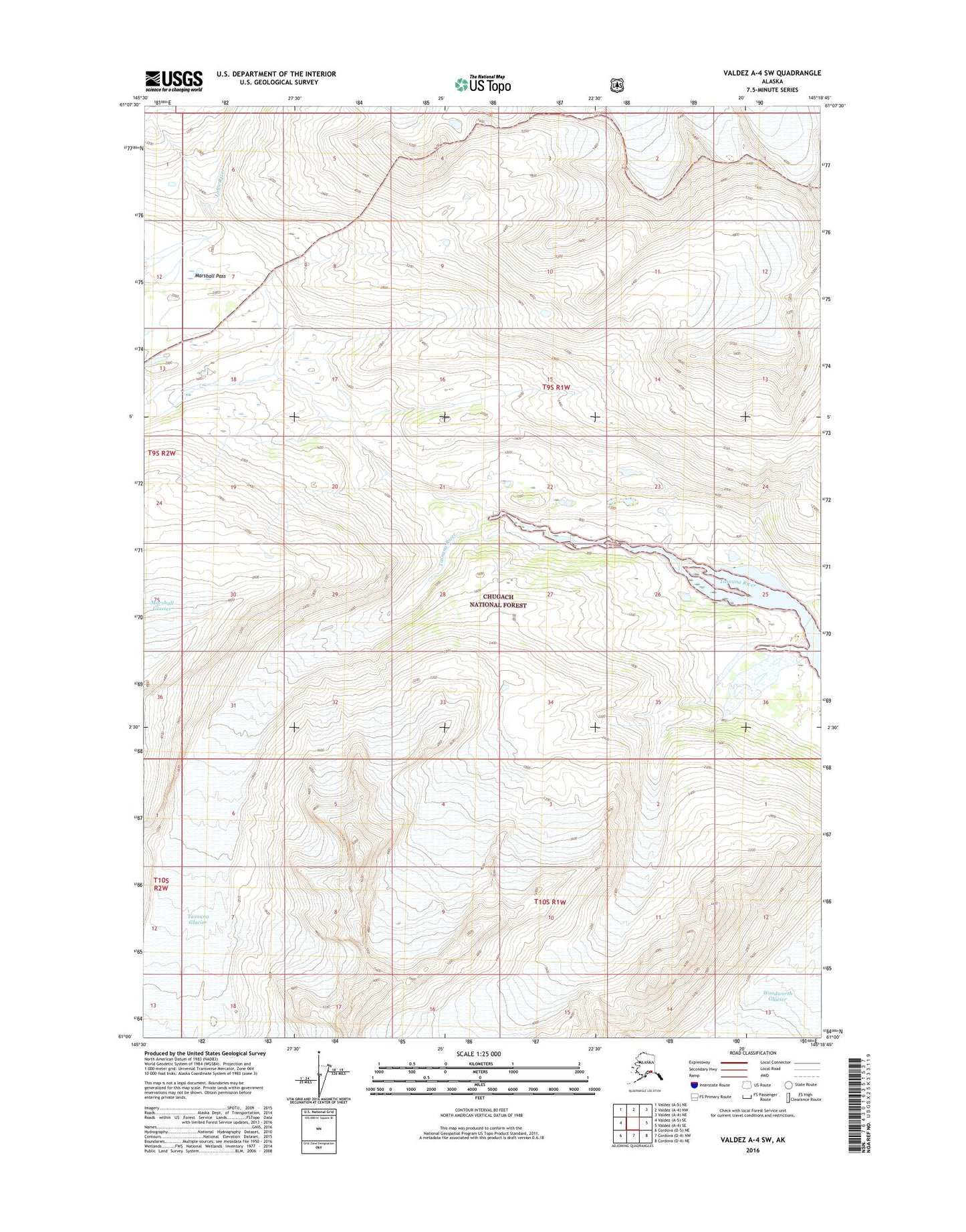 Valdez A-4 SW Alaska US Topo Map Image