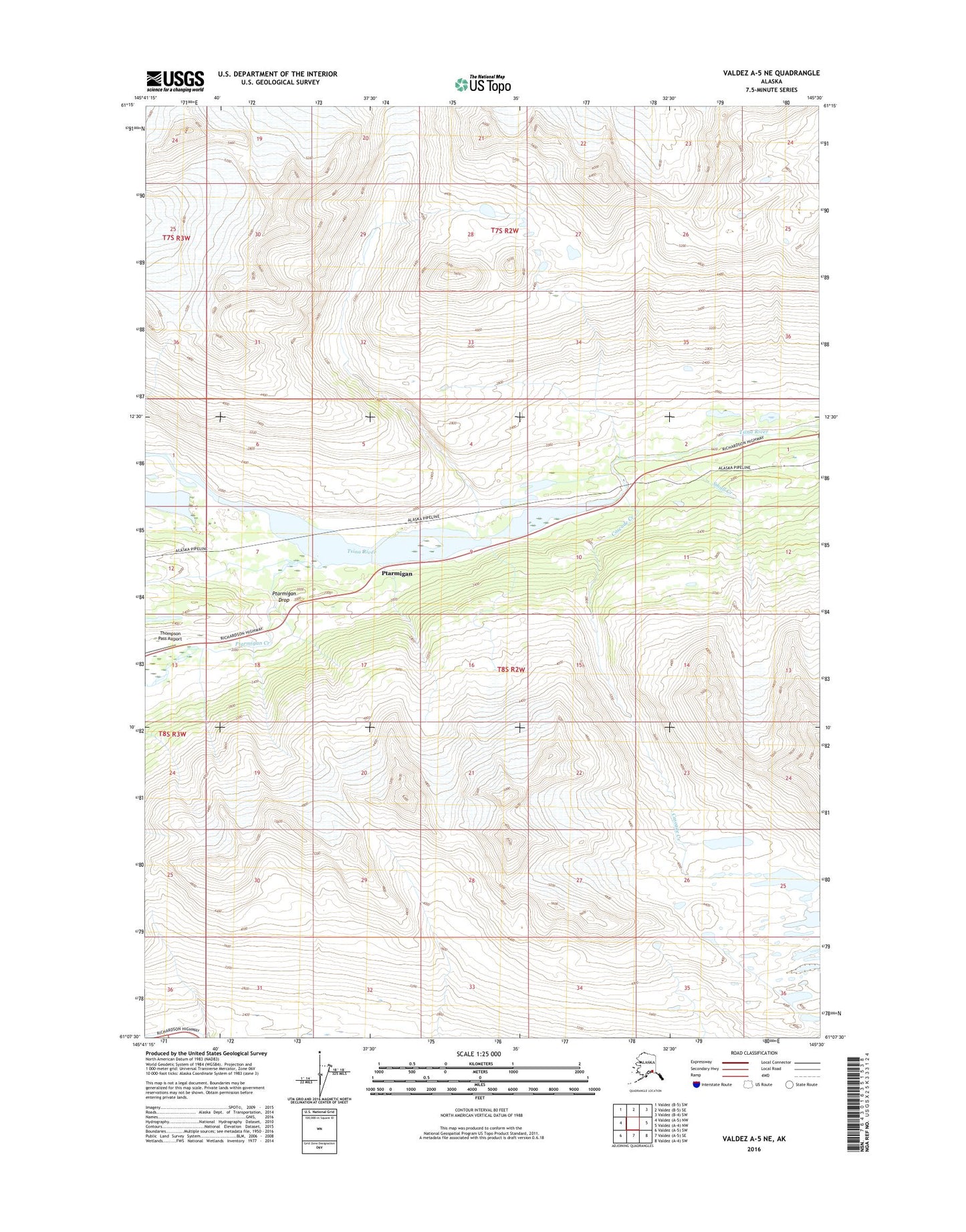 Valdez A-5 NE Alaska US Topo Map Image