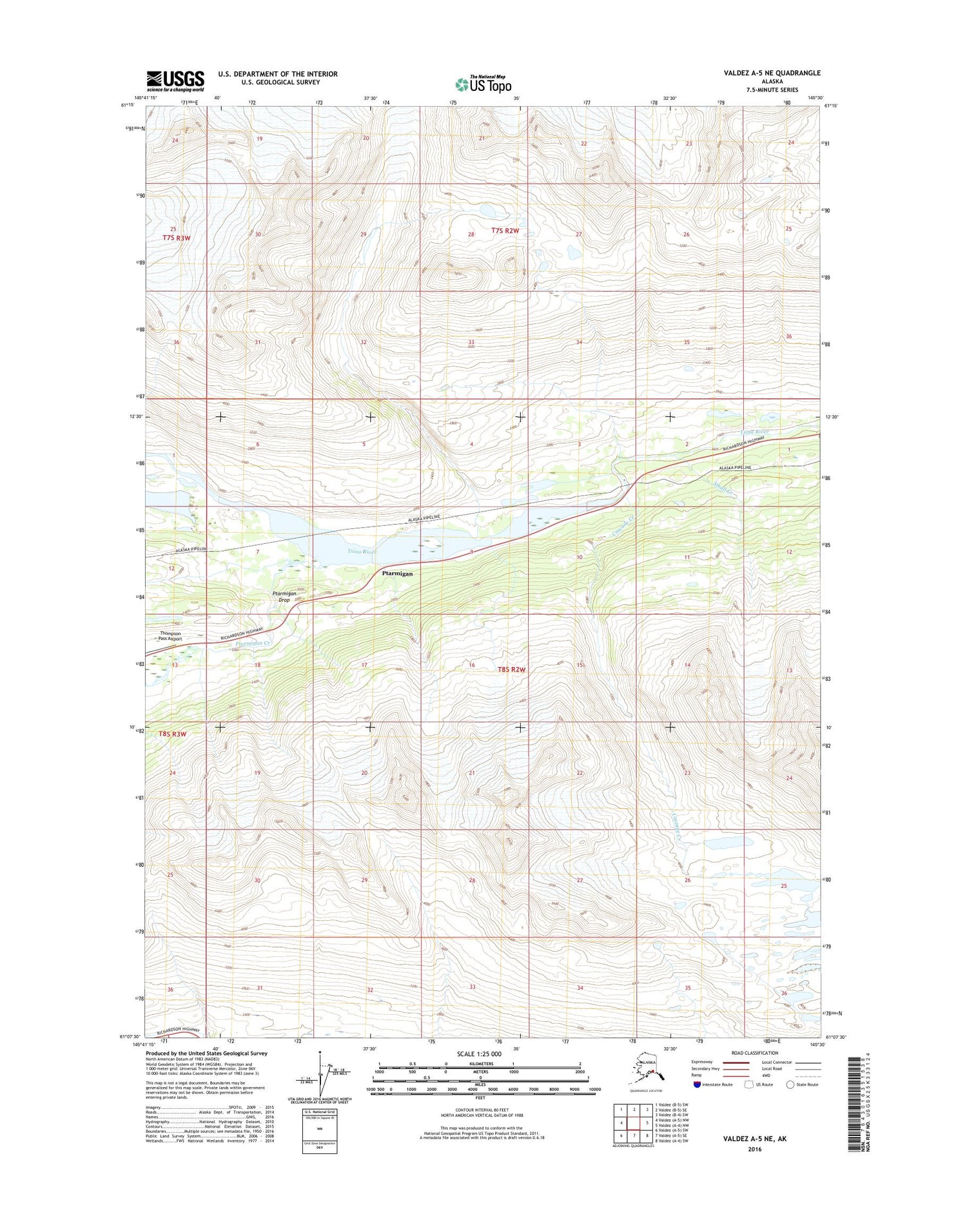 Valdez A-5 NE Alaska US Topo Map Image