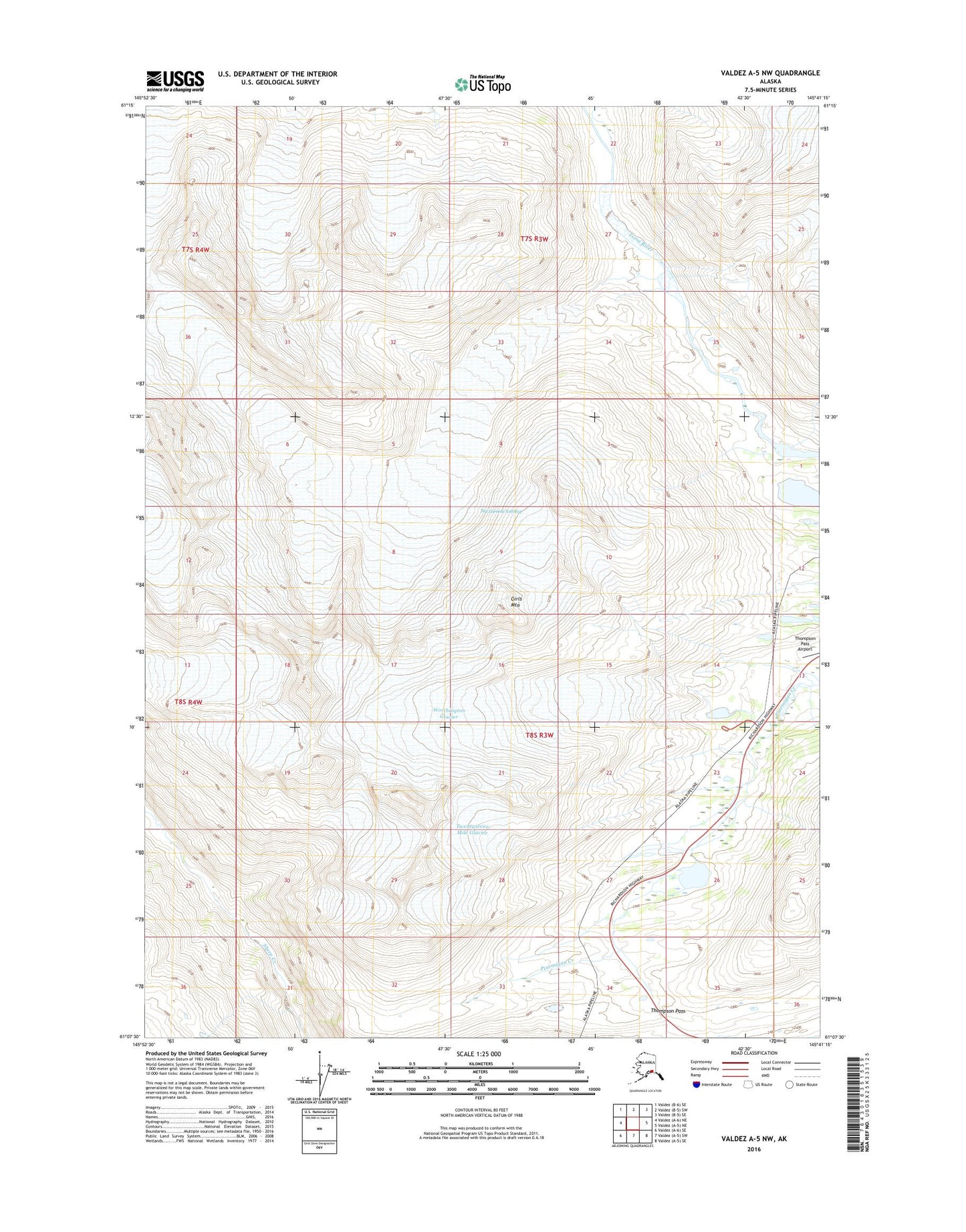 Valdez A-5 NW Alaska US Topo Map Image