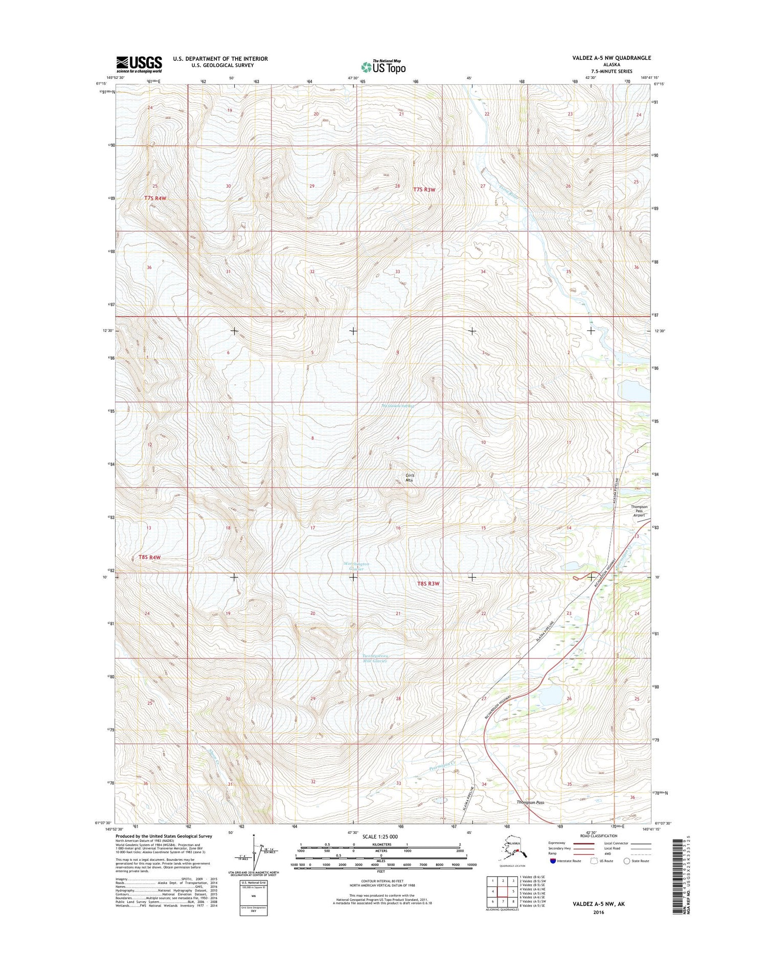 Valdez A-5 NW Alaska US Topo Map Image