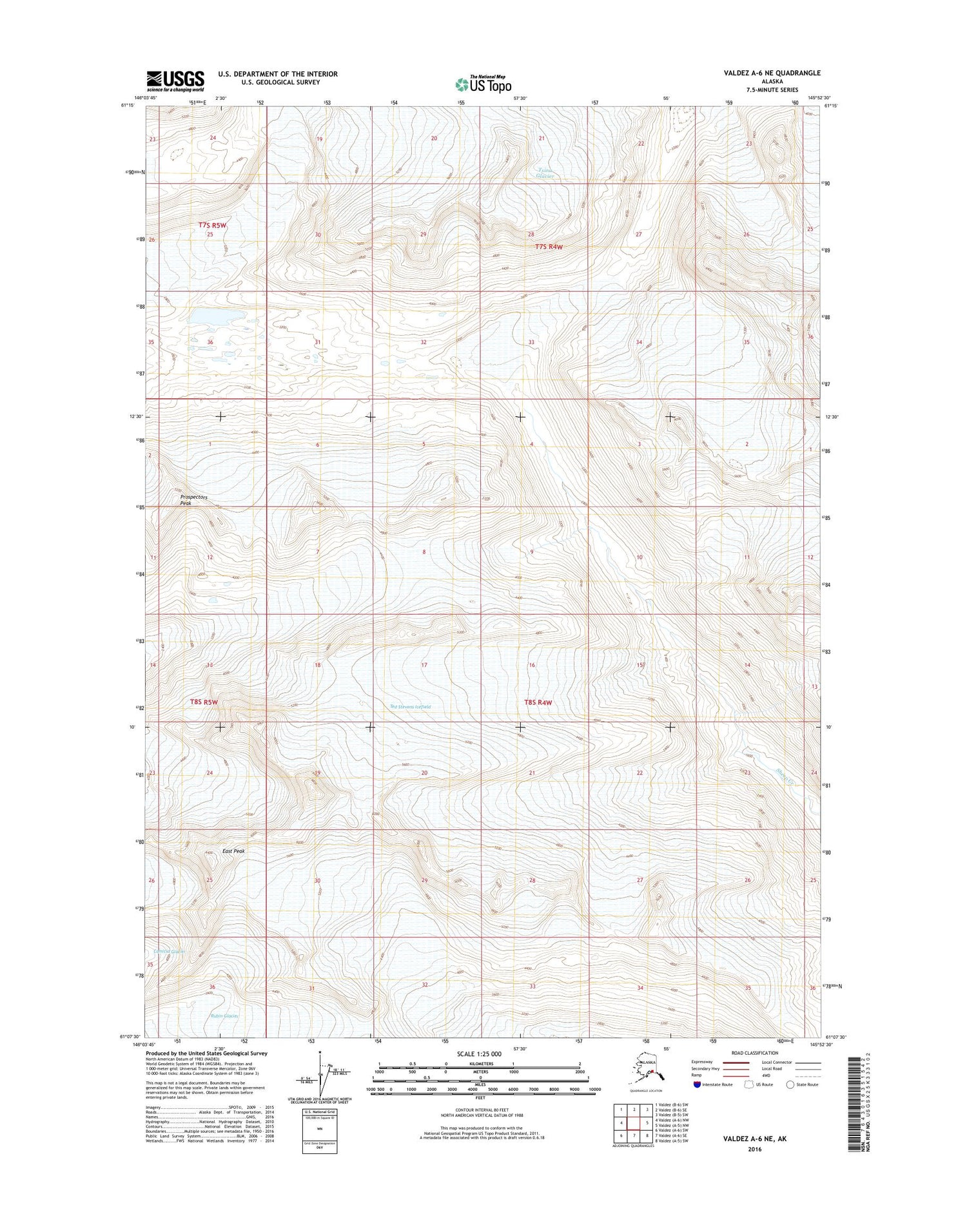 Valdez A-6 NE Alaska US Topo Map Image