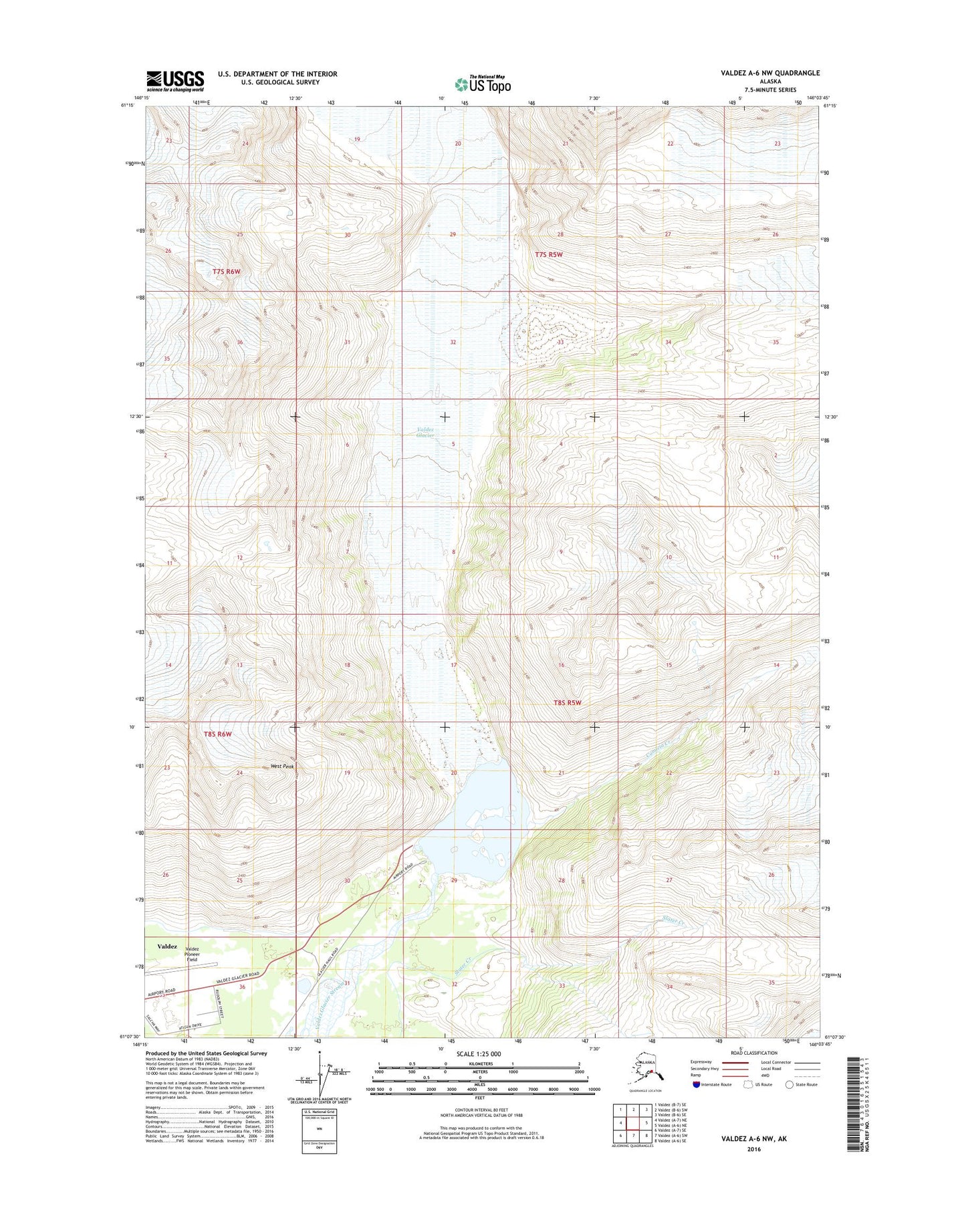 Valdez A-6 NW Alaska US Topo Map Image