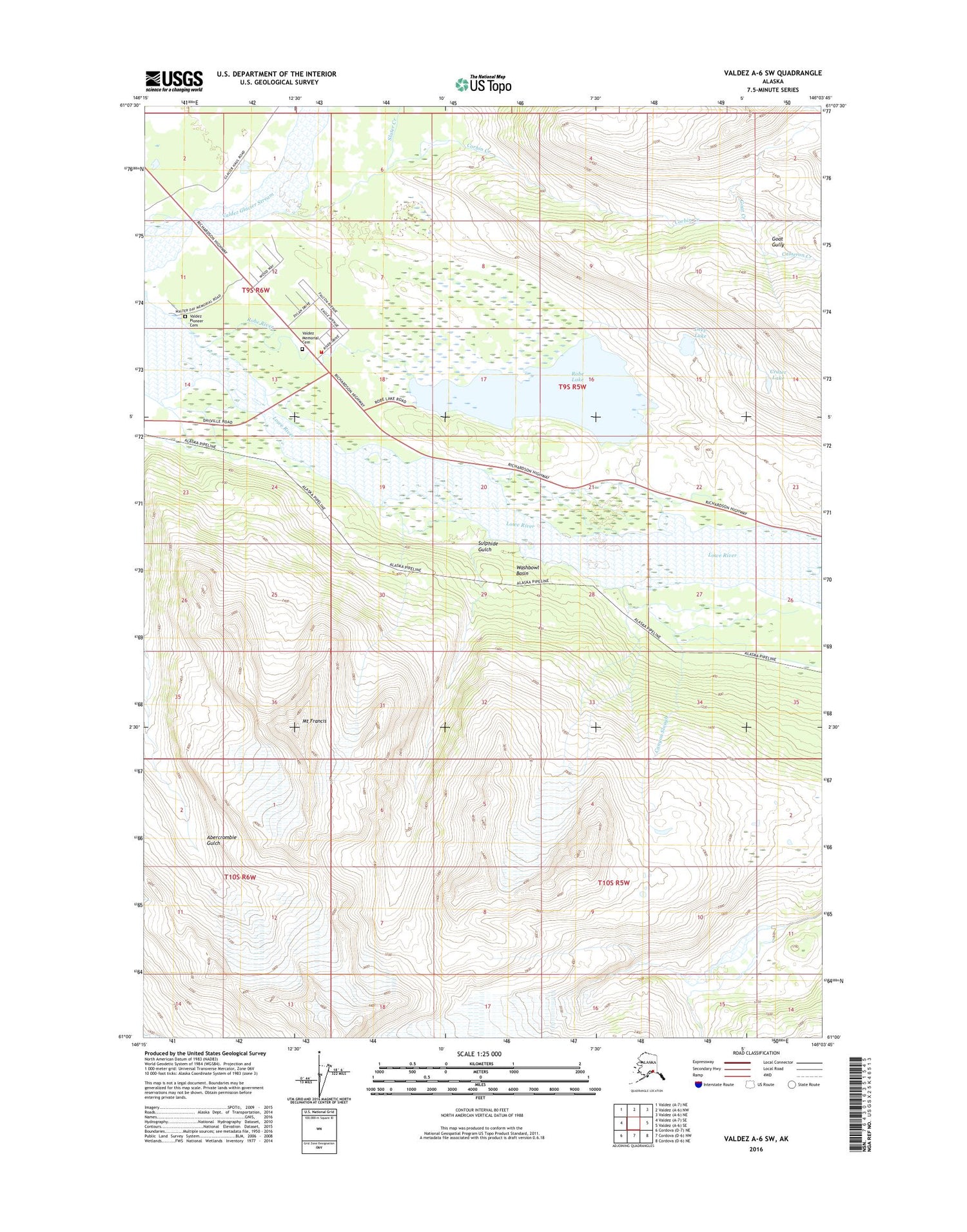 Valdez A-6 SW Alaska US Topo Map Image