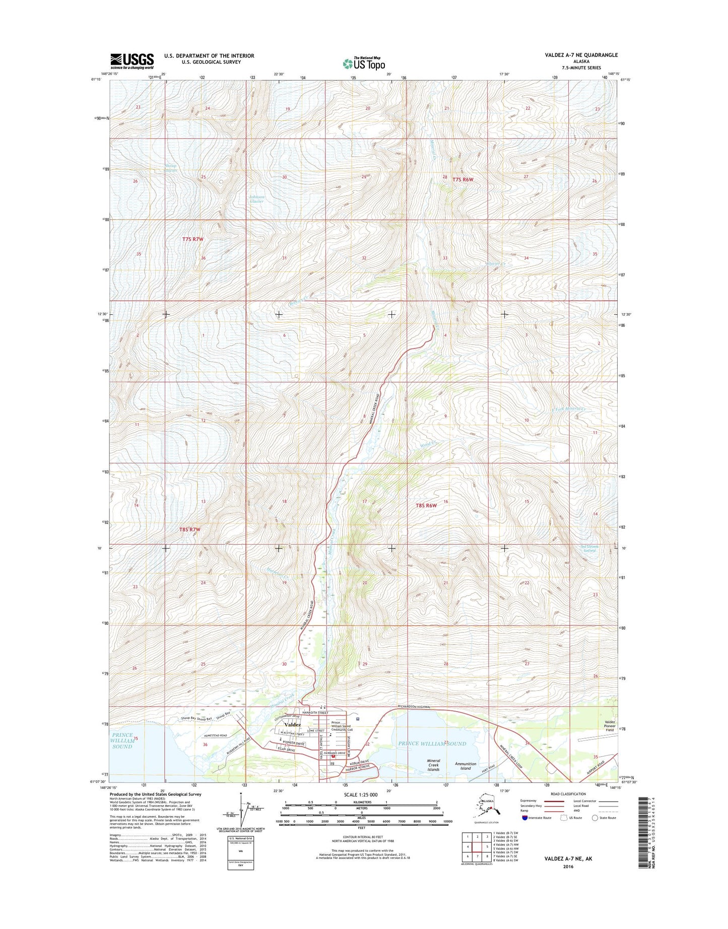 Valdez A-7 NE Alaska US Topo Map Image