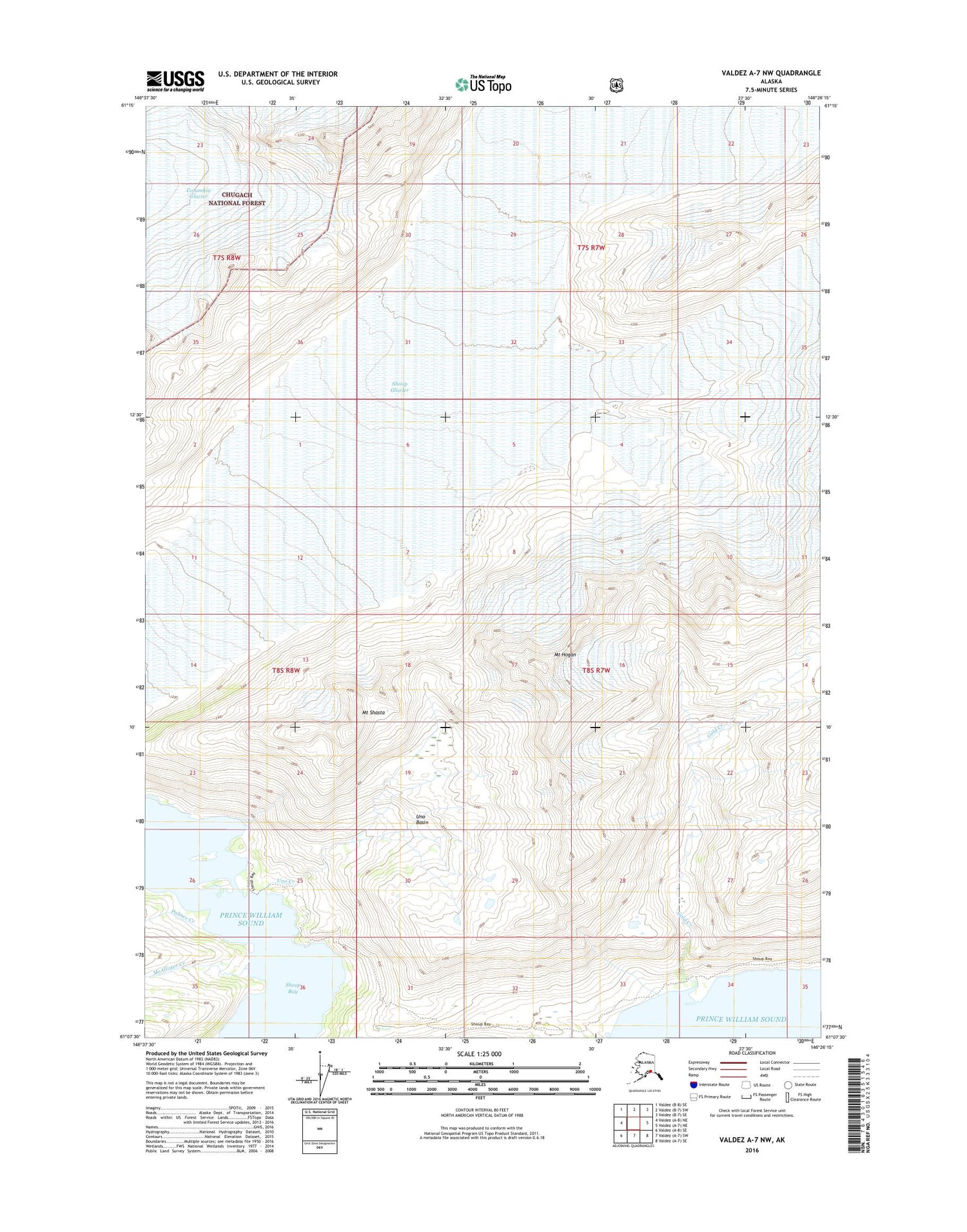 Valdez A-7 NW Alaska US Topo Map Image