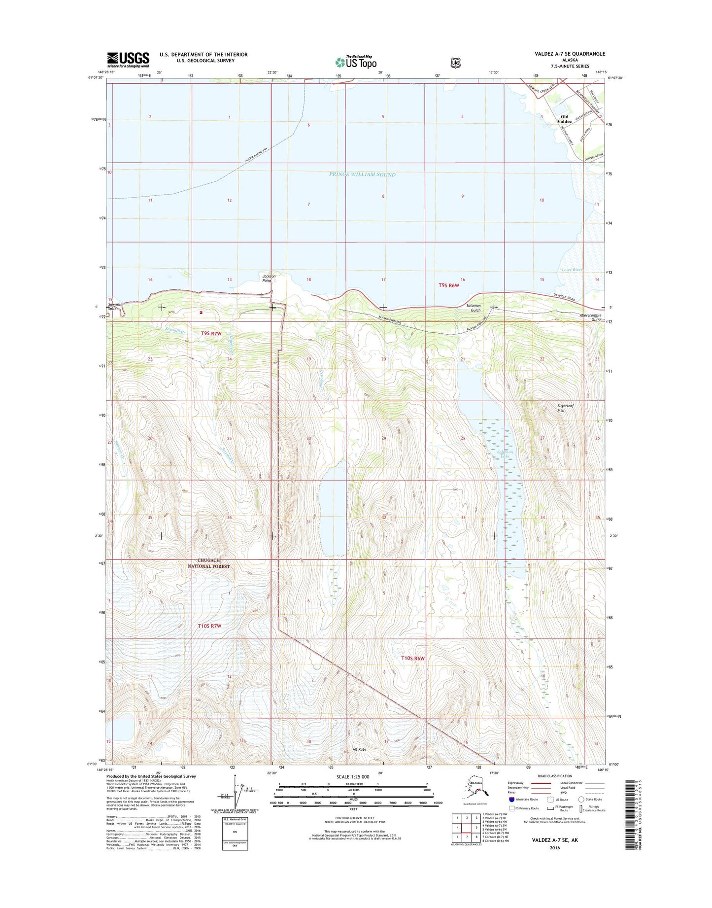 Valdez A-7 SE Alaska US Topo Map Image
